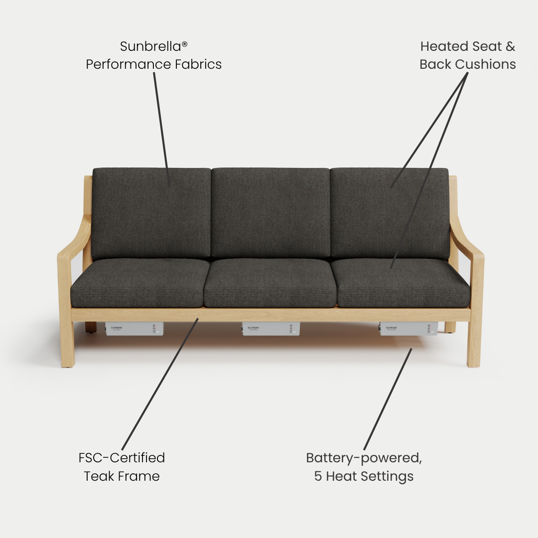 Heated Outdoor Teak Sofa