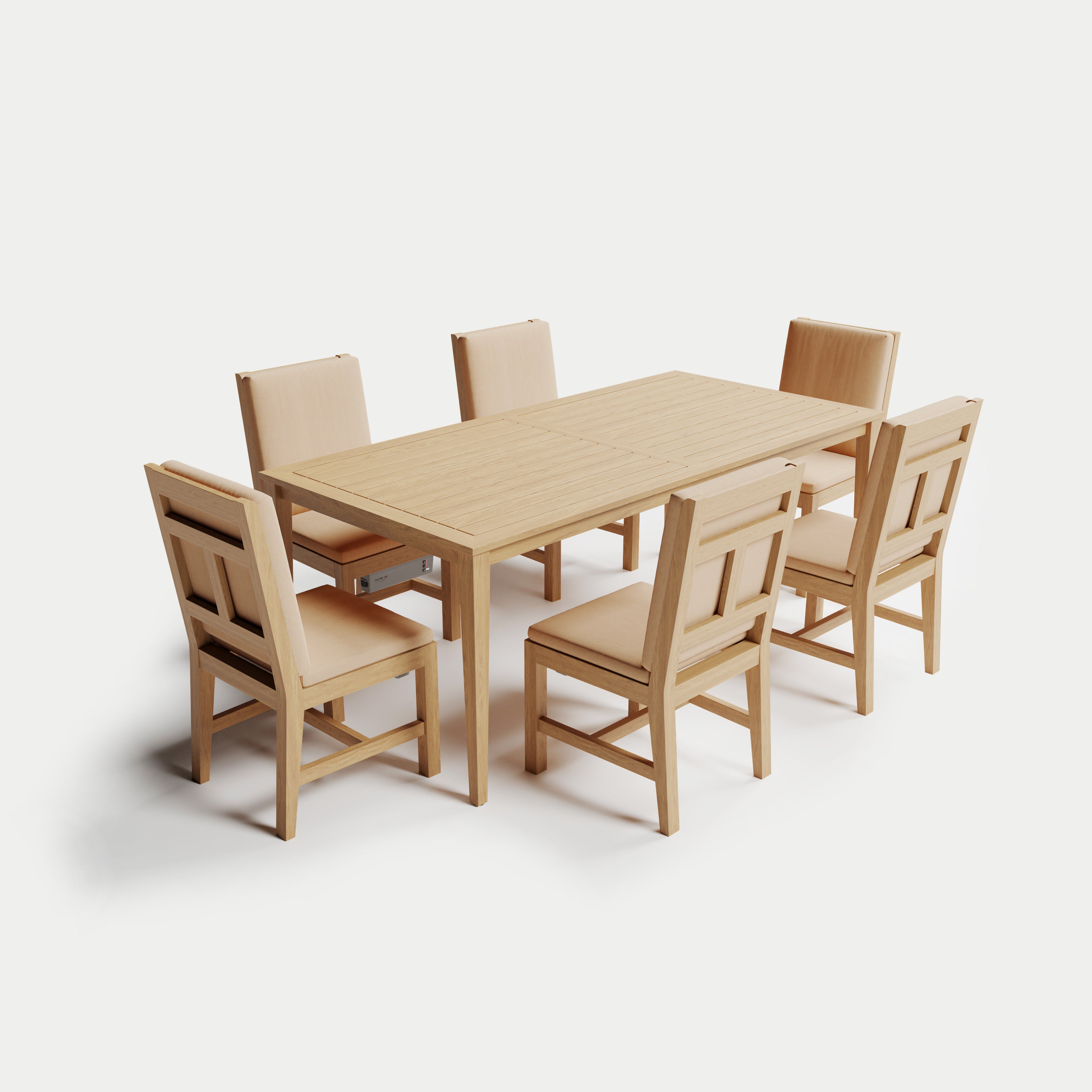 Heated Dining Set - Rectangle Table + 6 Armless Chairs