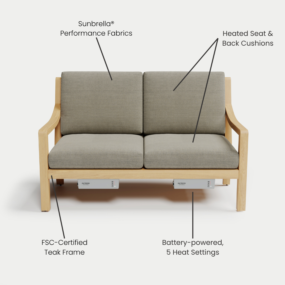 Heated Outdoor Teak Loveseat