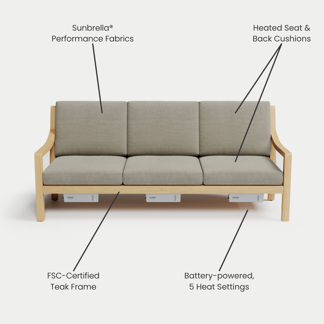 Heated Outdoor Teak Sofa