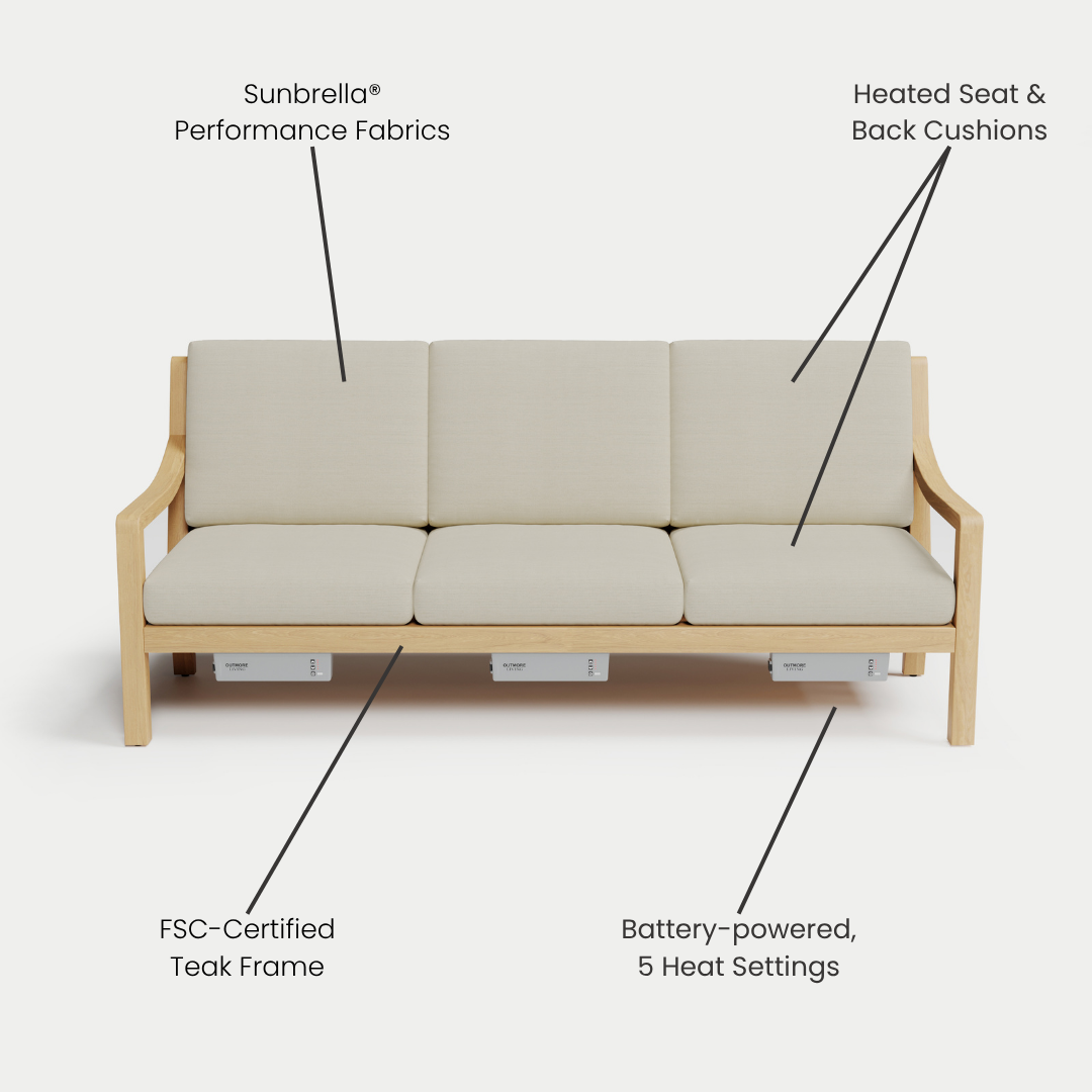 Heated Outdoor Teak Sofa
