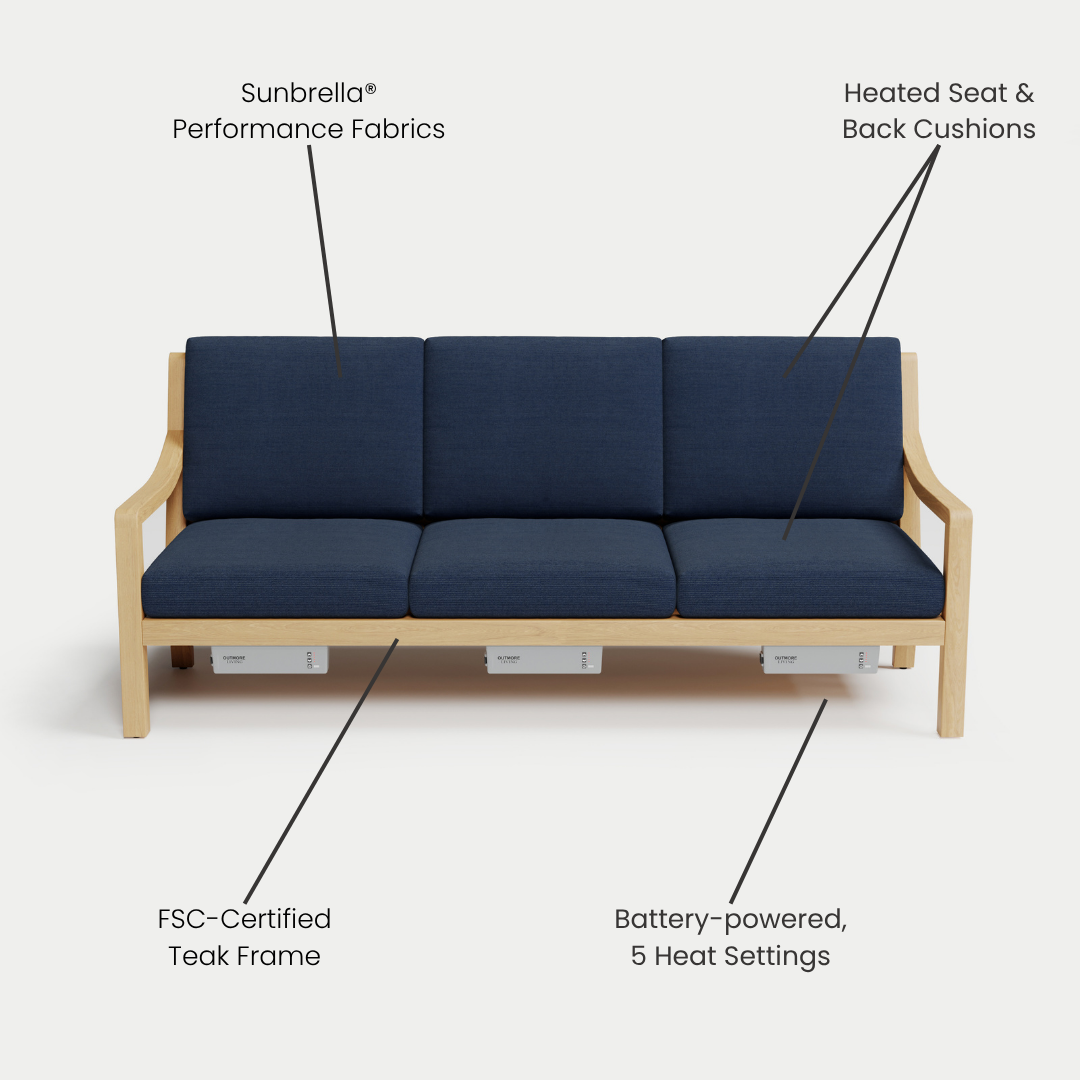 Heated Outdoor Teak Sofa