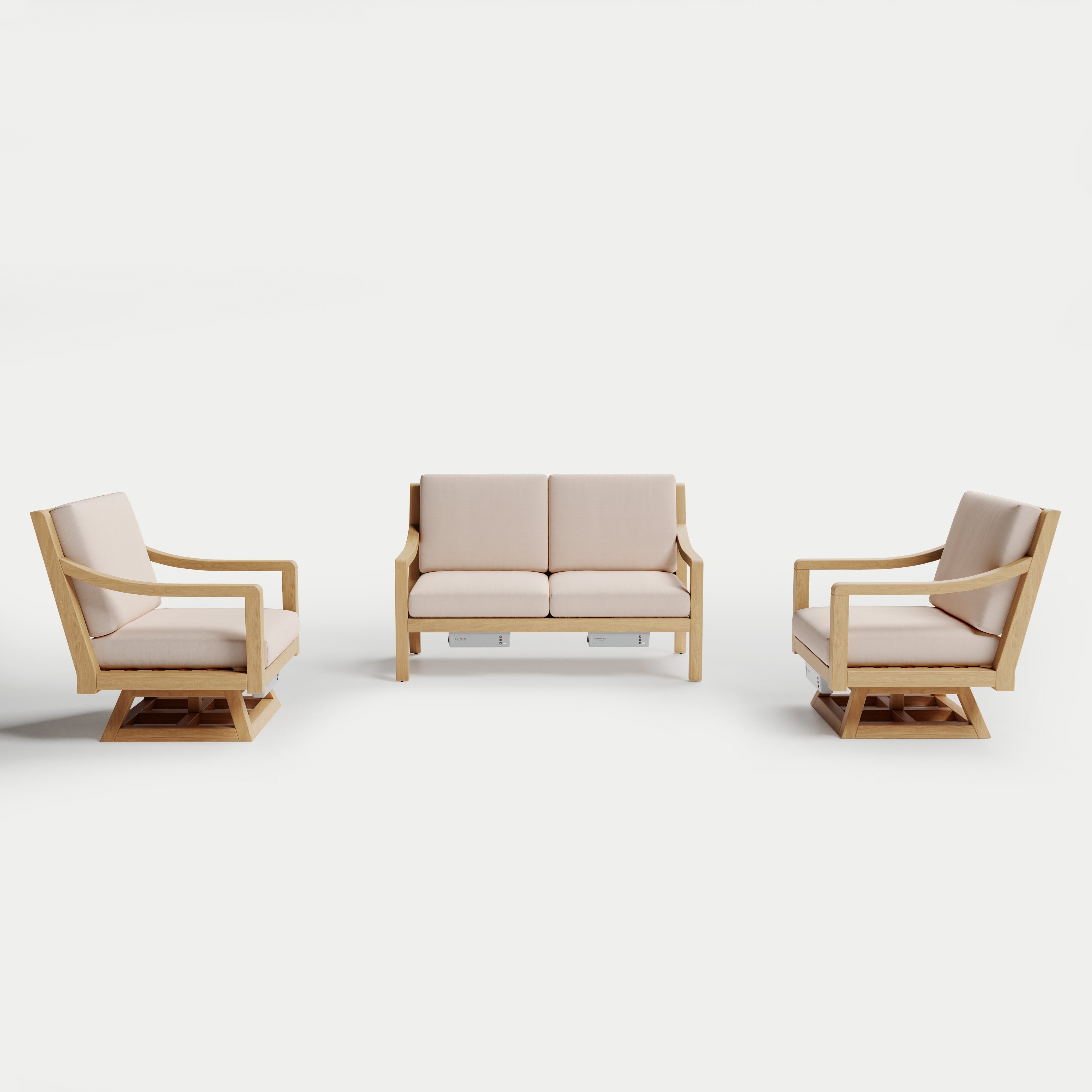 Heated Outdoor Teak Loveseat + Swivel Set