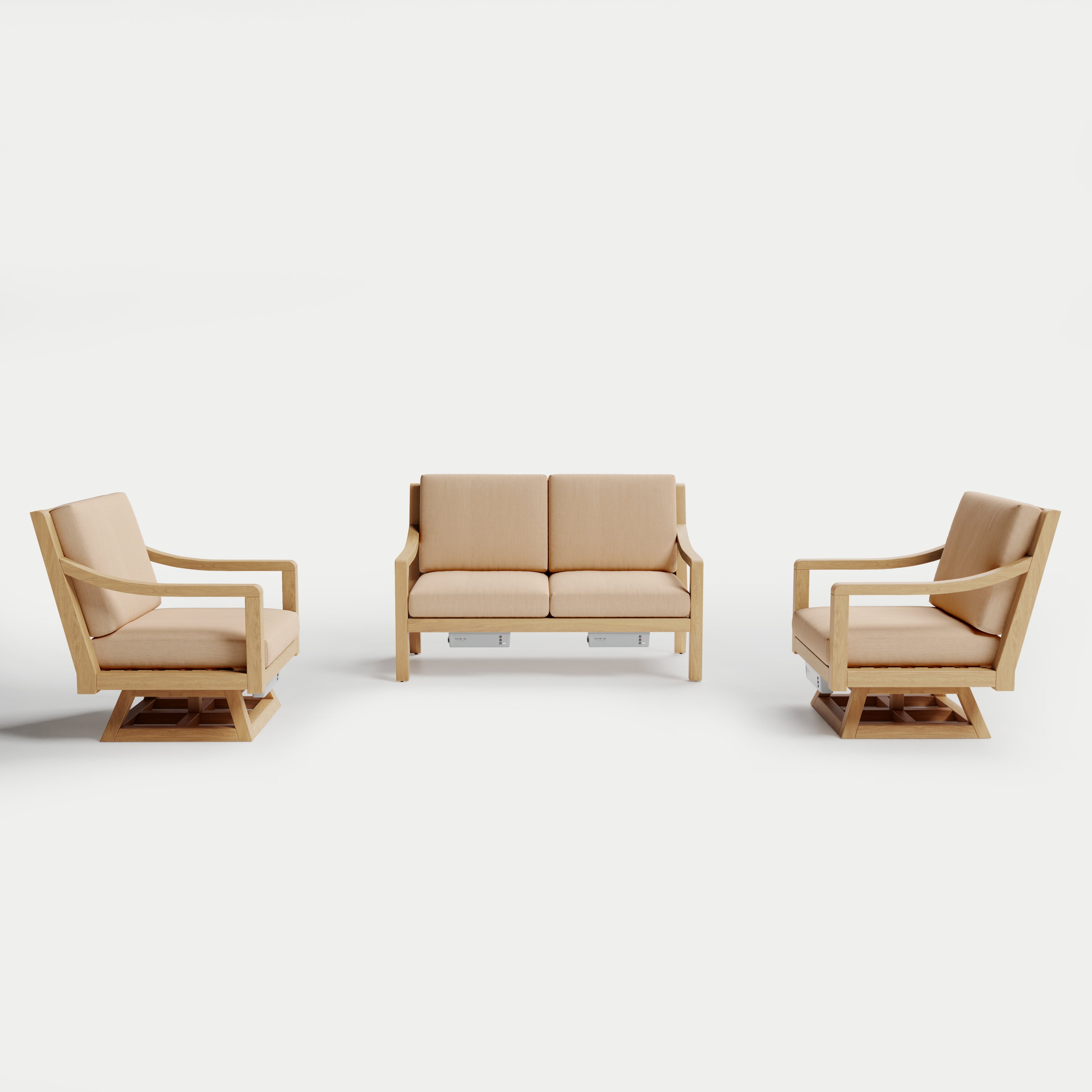 Heated Outdoor Teak Loveseat + Swivel Set