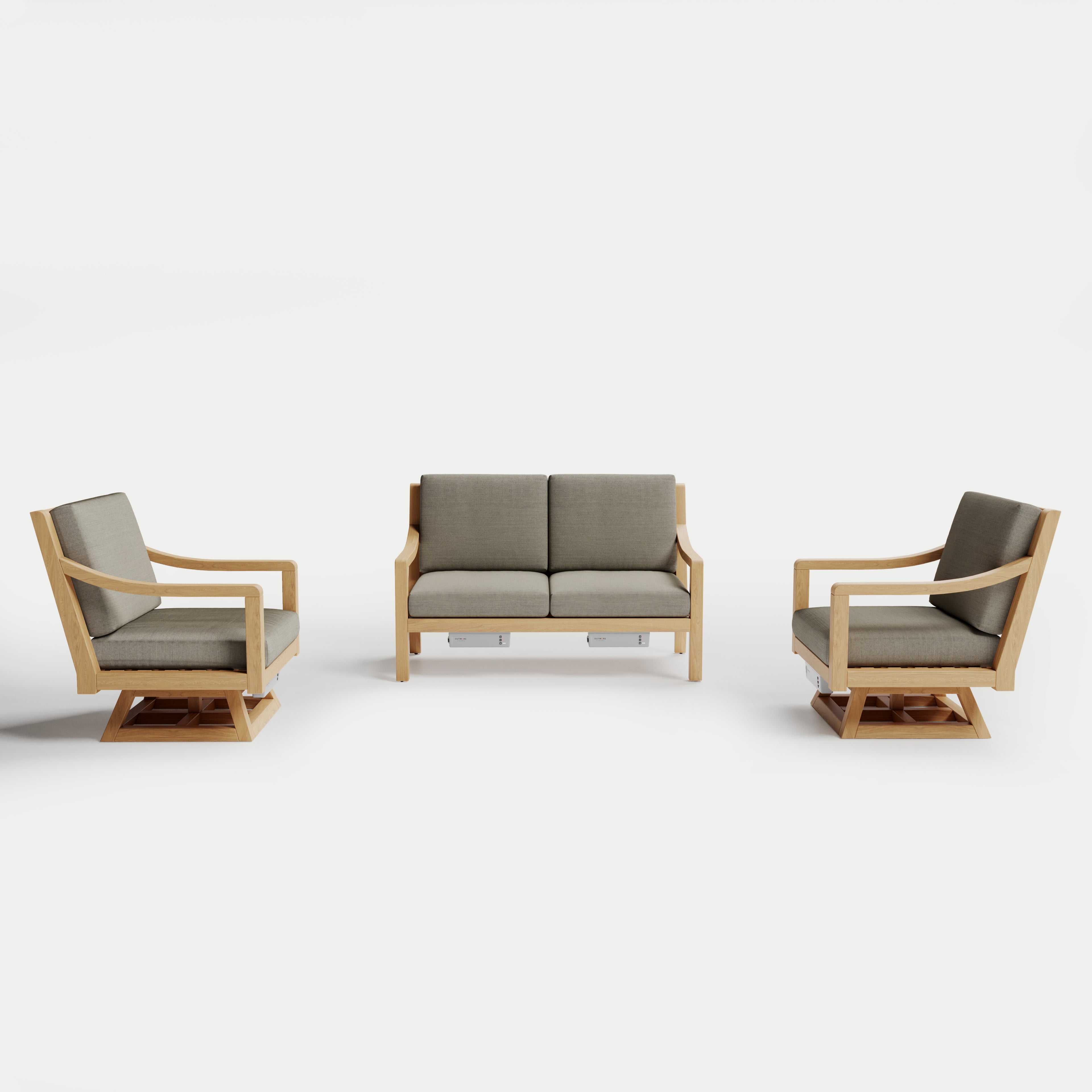 Heated Outdoor Teak Loveseat + Swivel Set