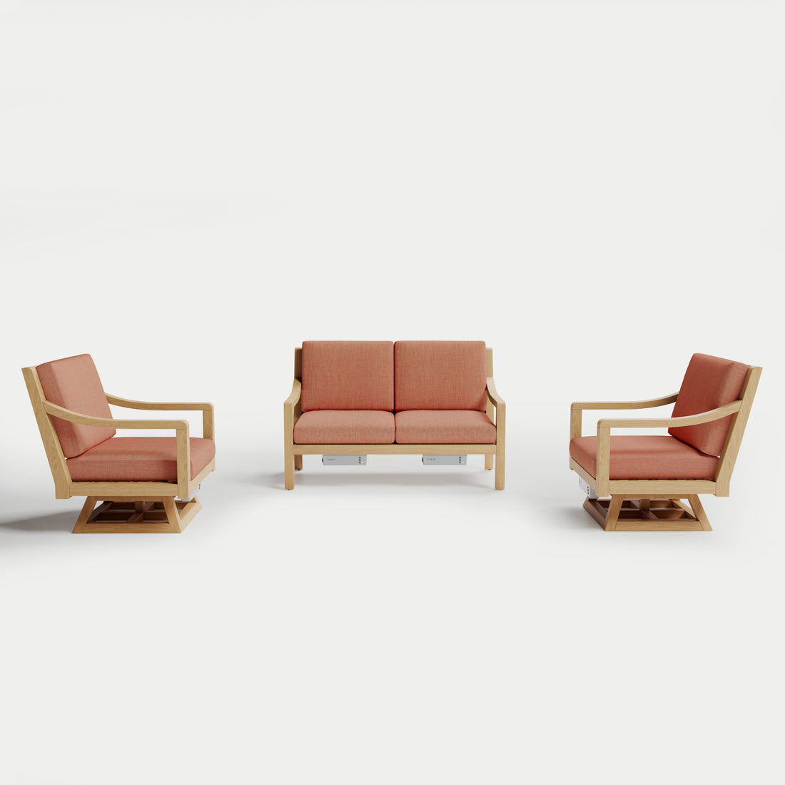 Heated Outdoor Teak Loveseat + Swivel Set #fabric-color_mesa