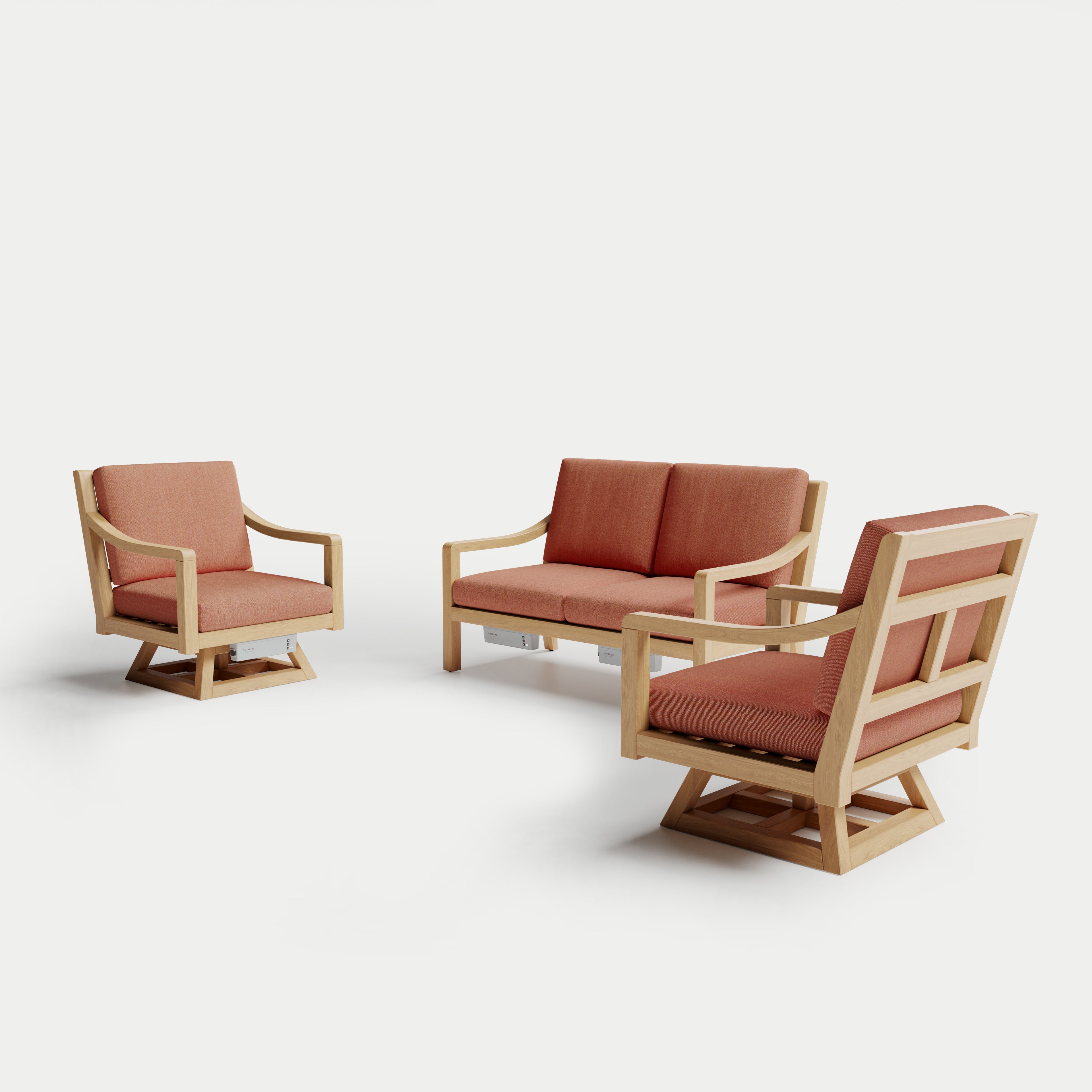Heated Outdoor Teak Loveseat + Swivel Set