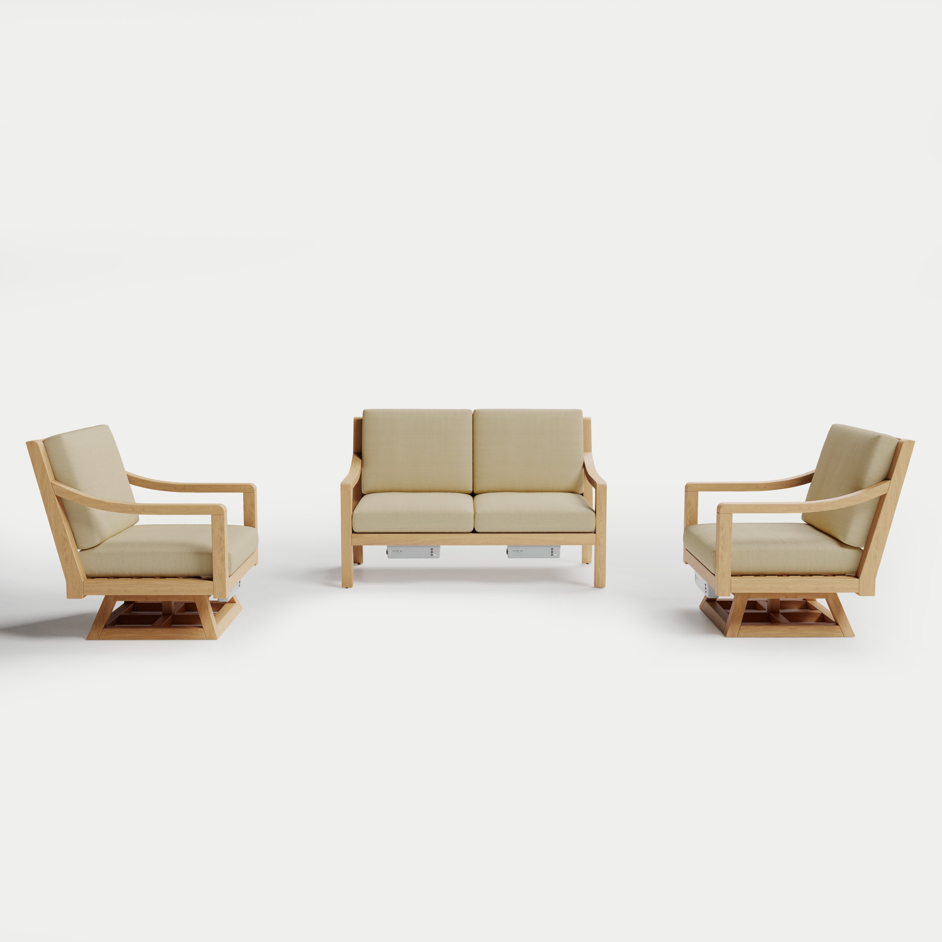 Heated Outdoor Teak Loveseat + Swivel Set
