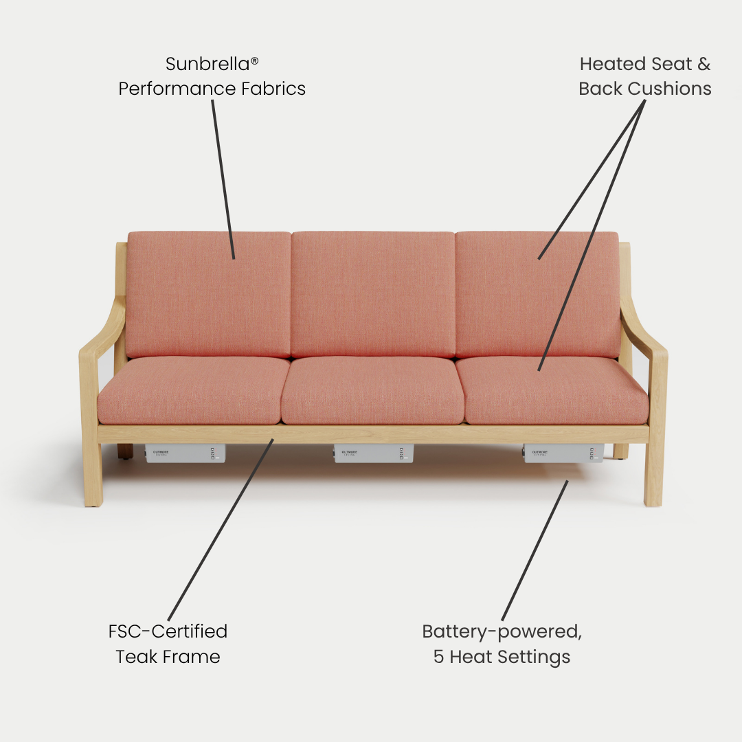 Heated Outdoor Teak Sofa