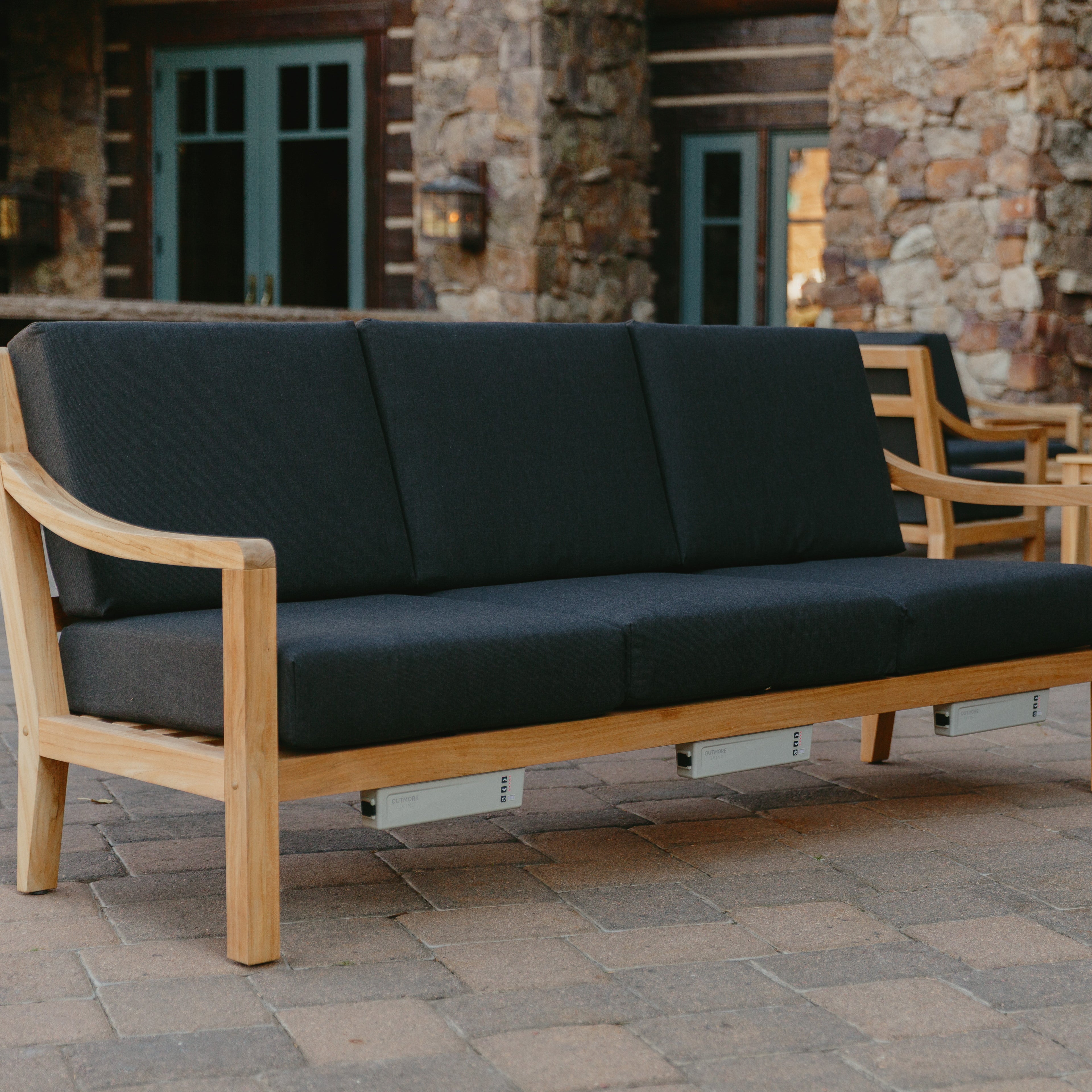 Heated Outdoor Teak Sofa