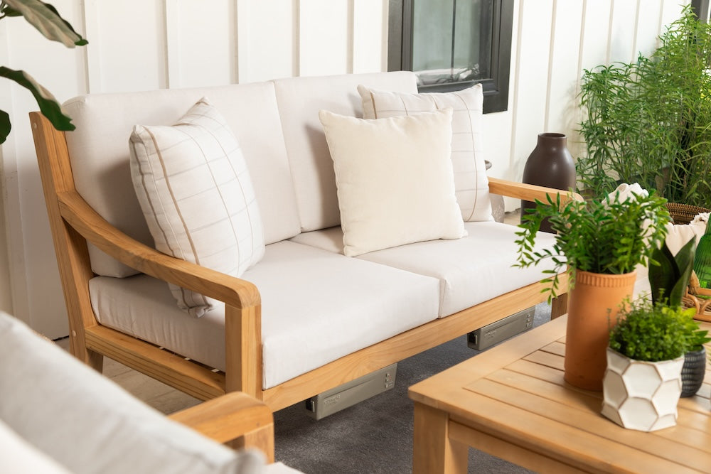 Heated Outdoor Teak Loveseat