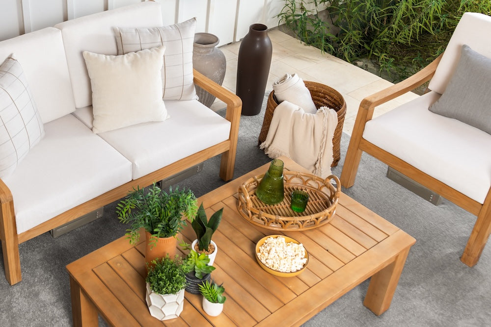 Heated Outdoor Teak Loveseat Set