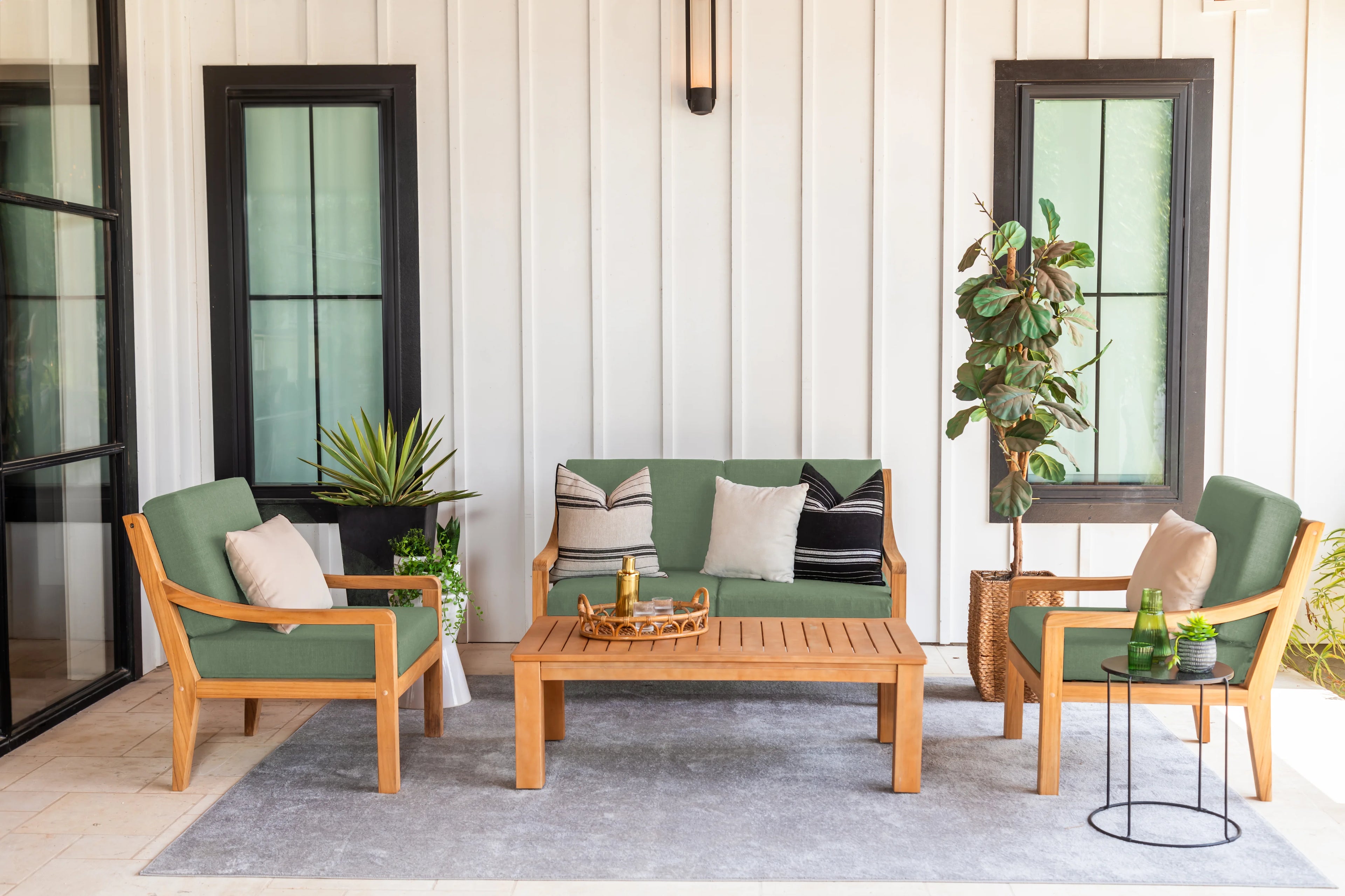 Heated Outdoor Teak Lounge Chair Set