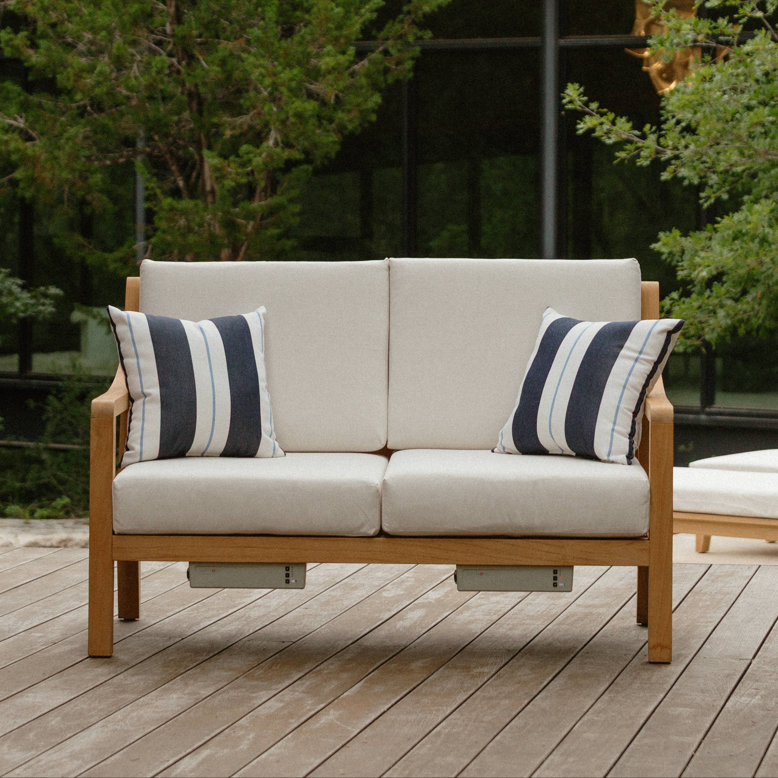 Heated Outdoor Teak Loveseat