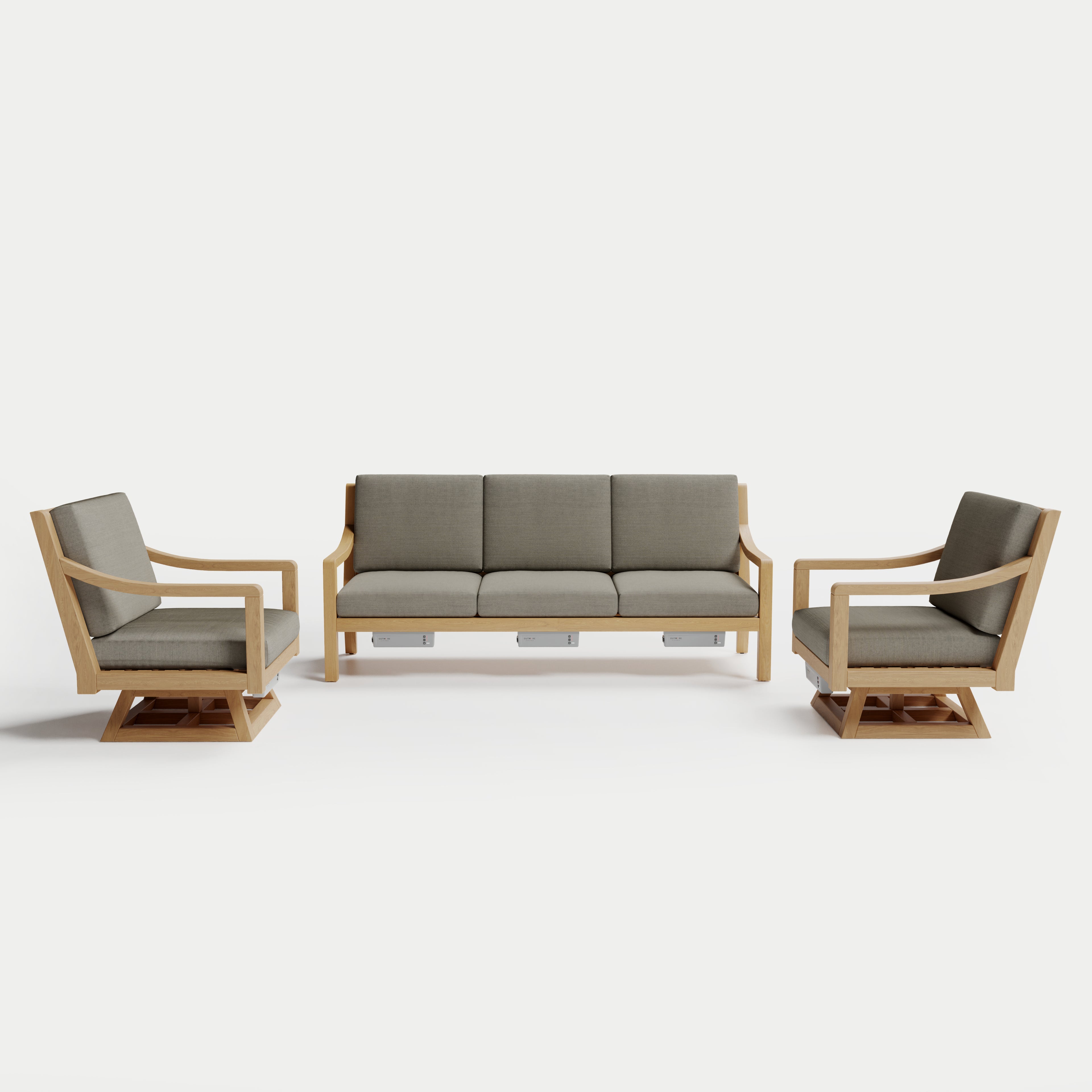 Heated Outdoor Teak Sofa + Swivel Set