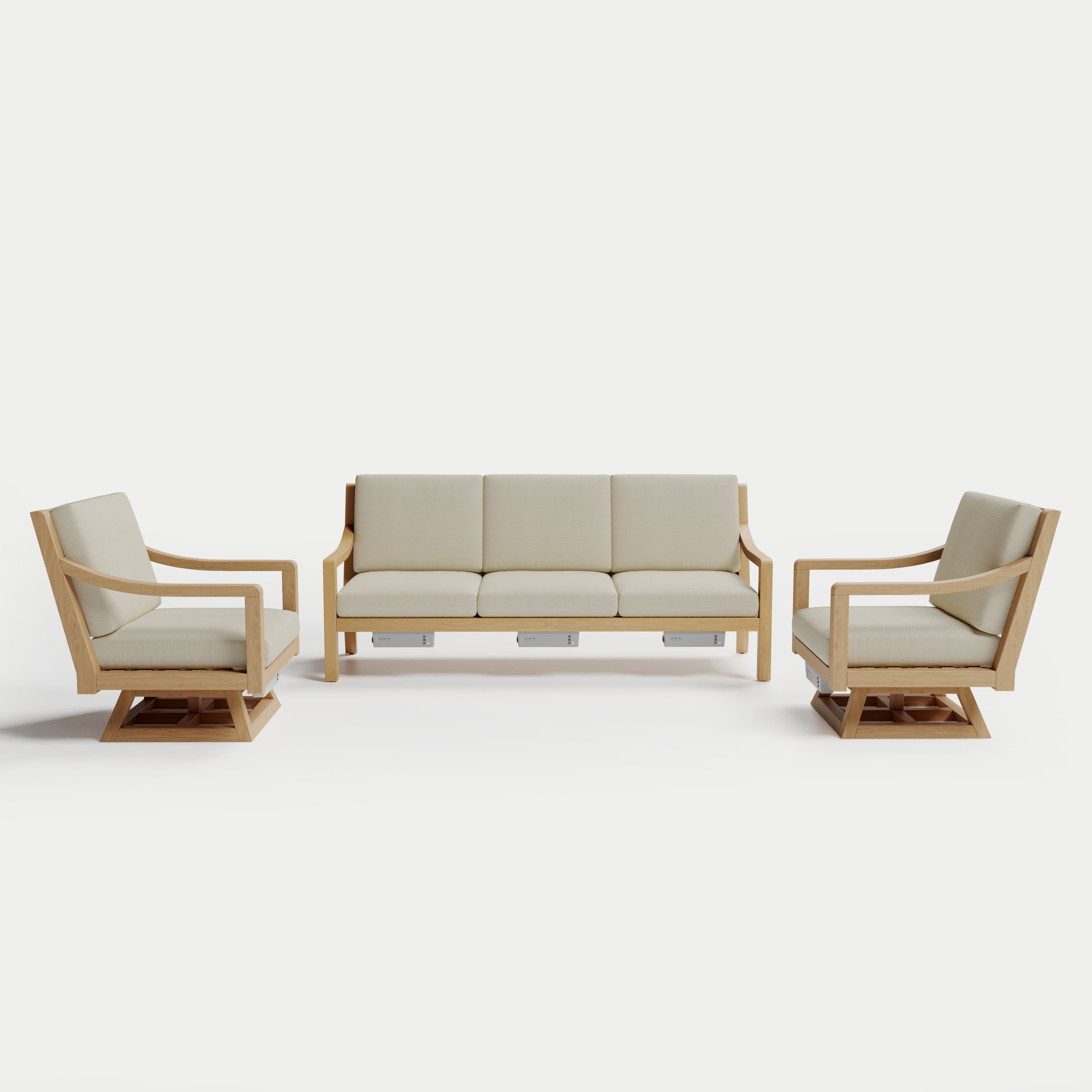 Heated Outdoor Teak Sofa + Swivel Set