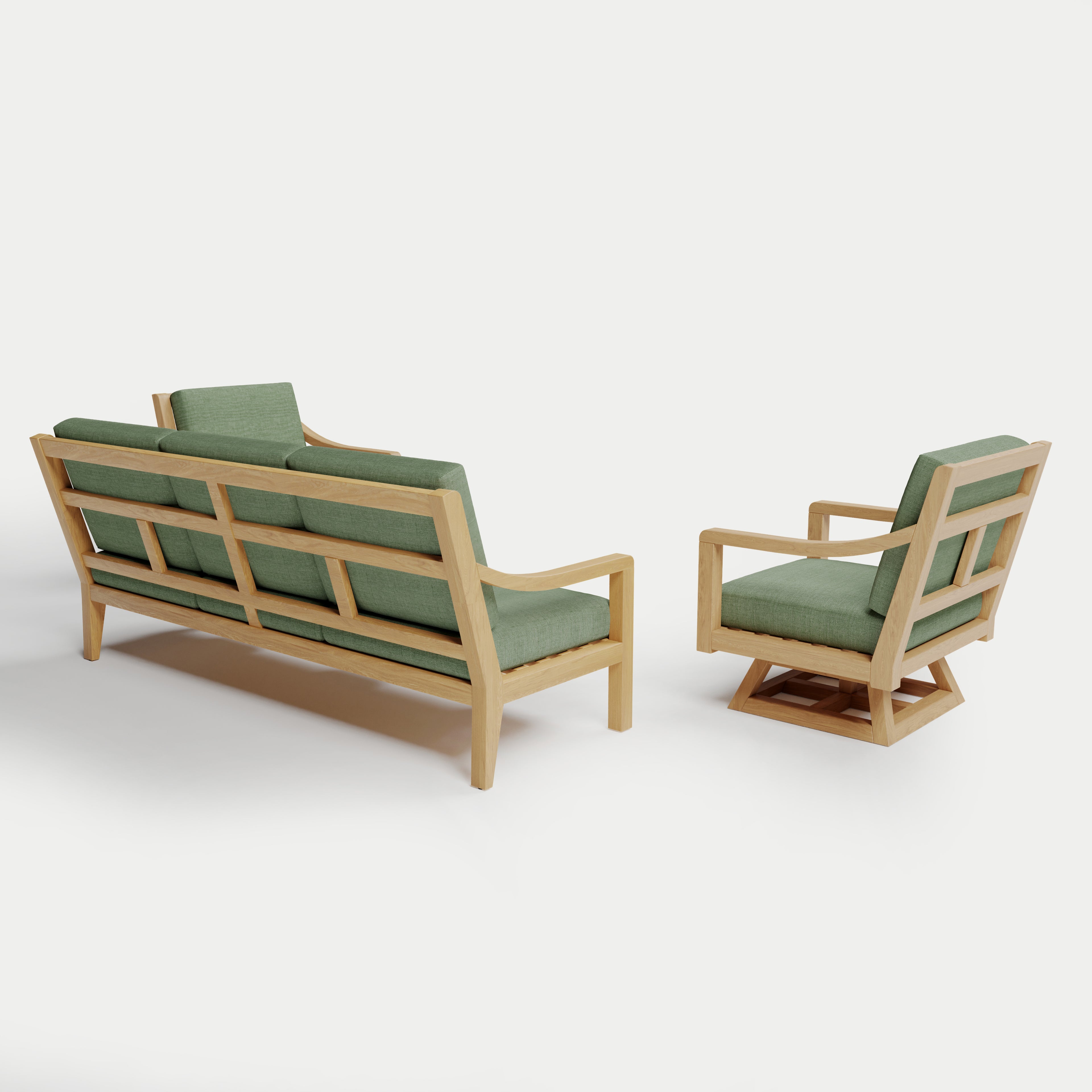 Heated Outdoor Teak Sofa + Swivel Set