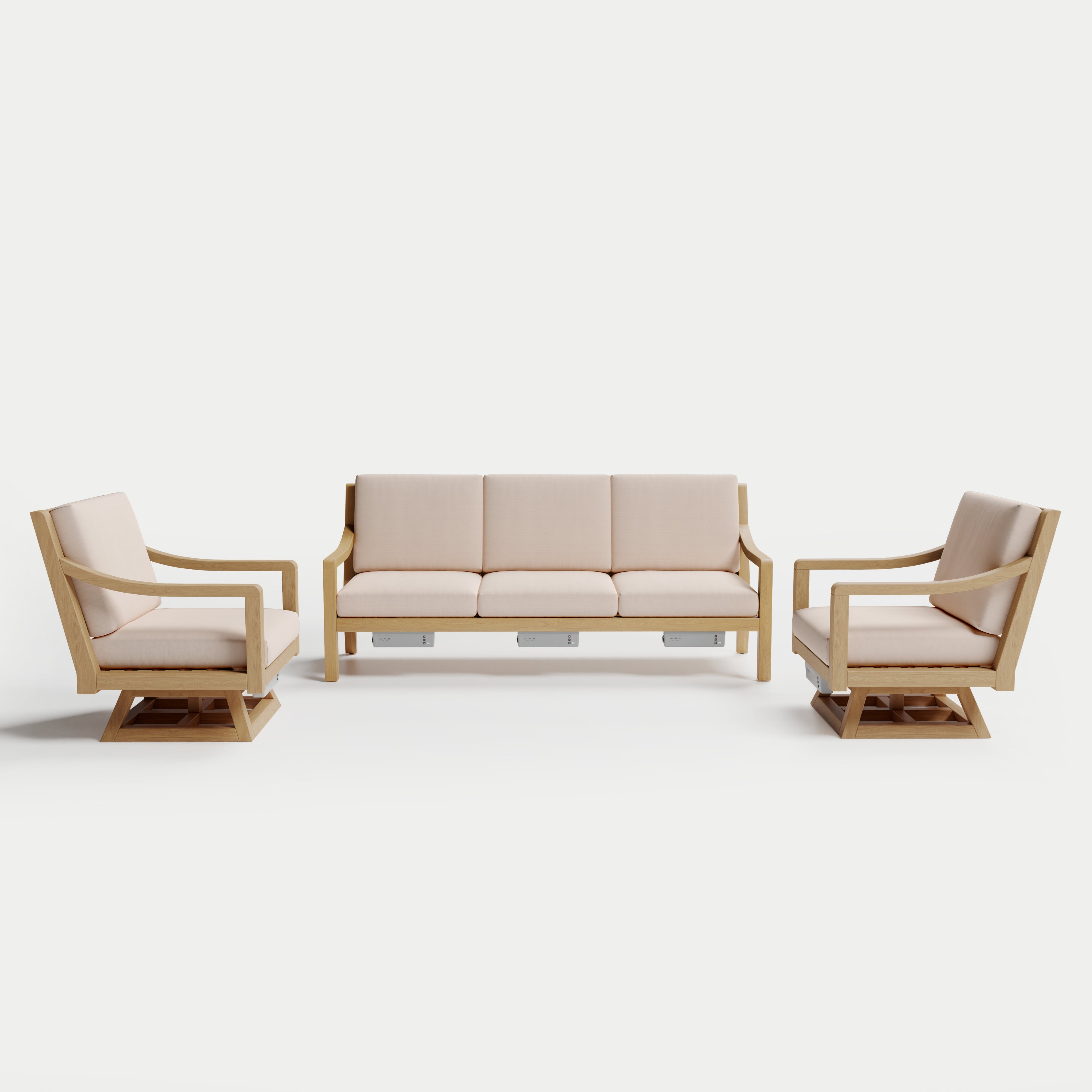 Heated Outdoor Teak Sofa + Swivel Set