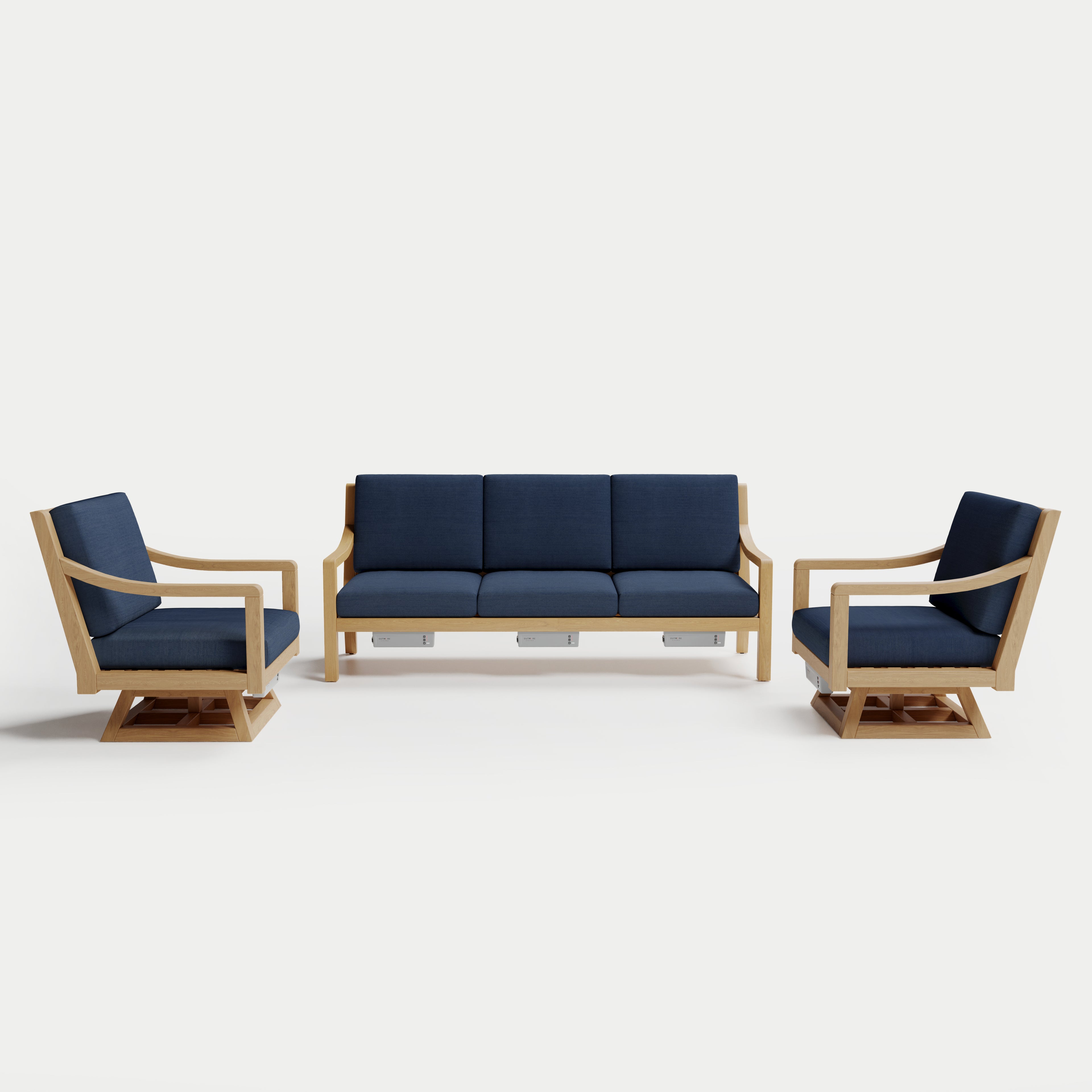 Heated Outdoor Teak Sofa + Swivel Set