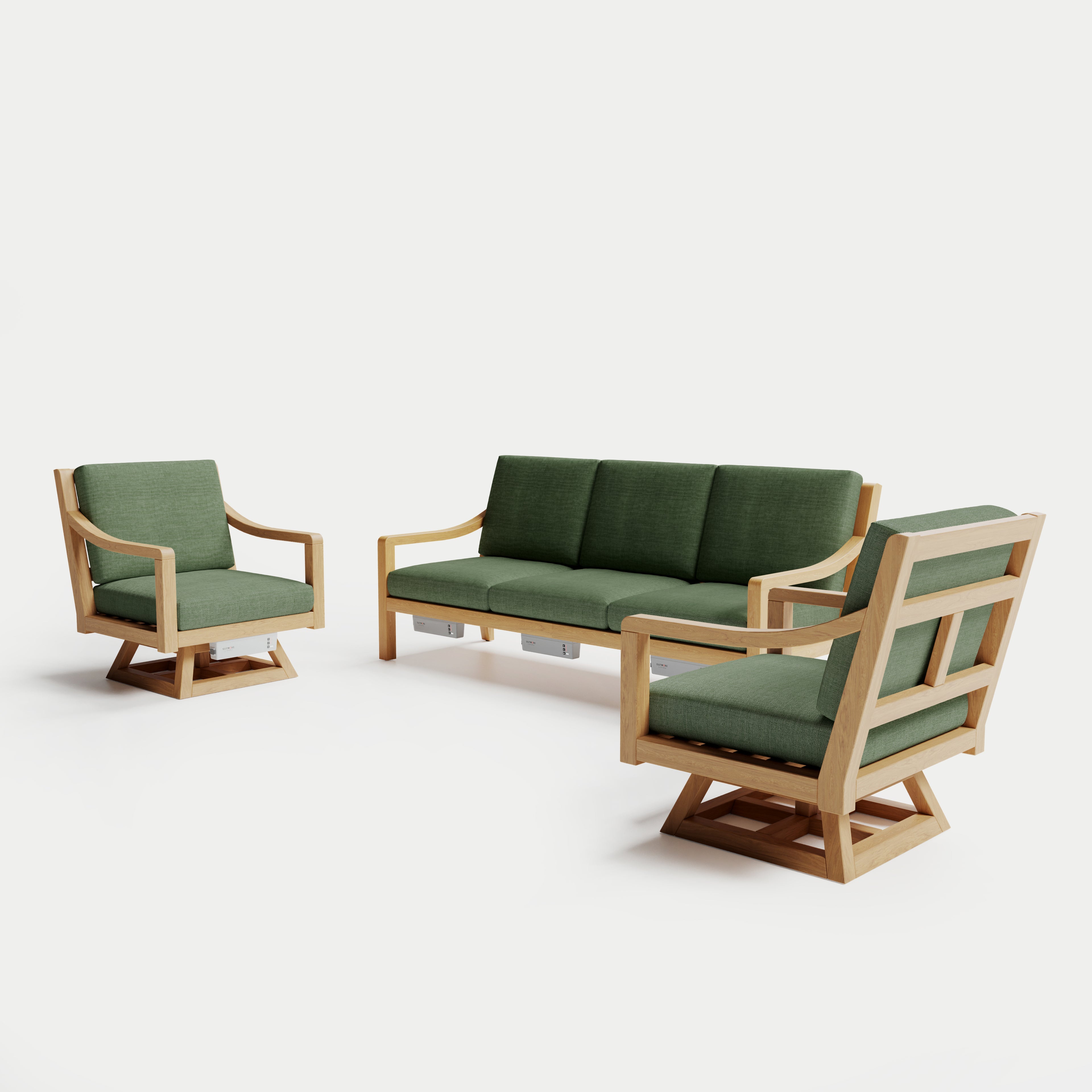 Heated Outdoor Teak Sofa + Swivel Set