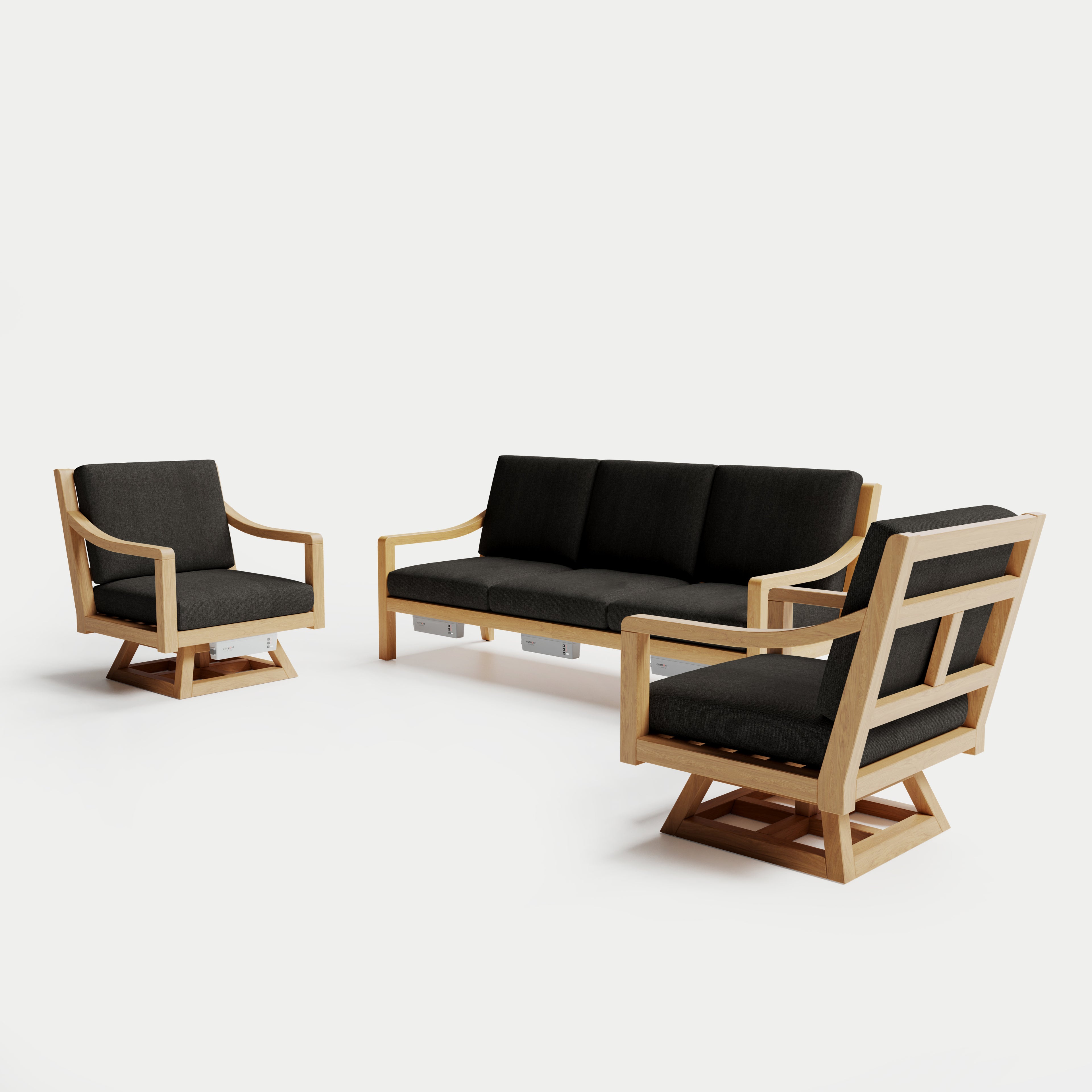 Heated Outdoor Teak Sofa + Swivel Set