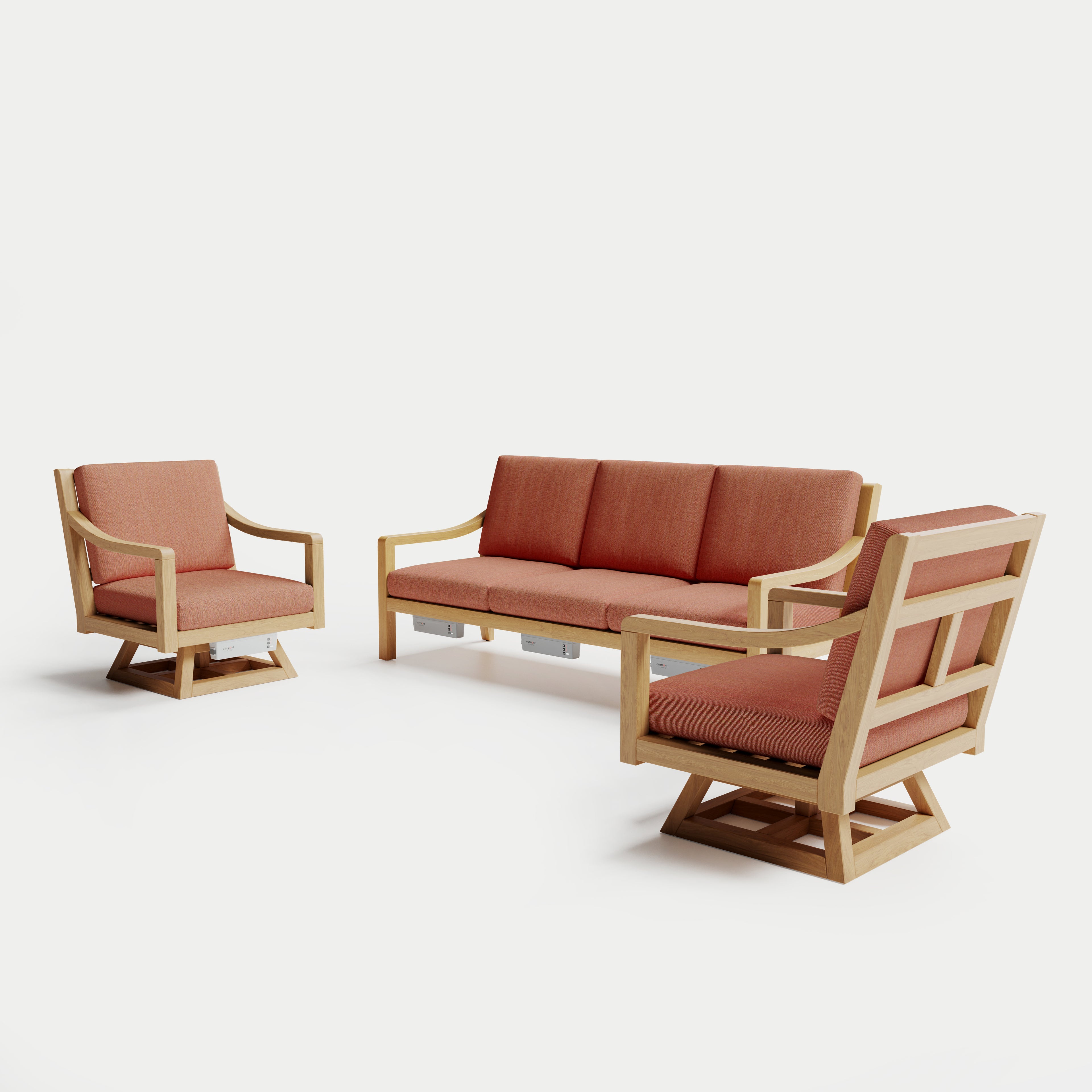 Heated Outdoor Teak Sofa + Swivel Set