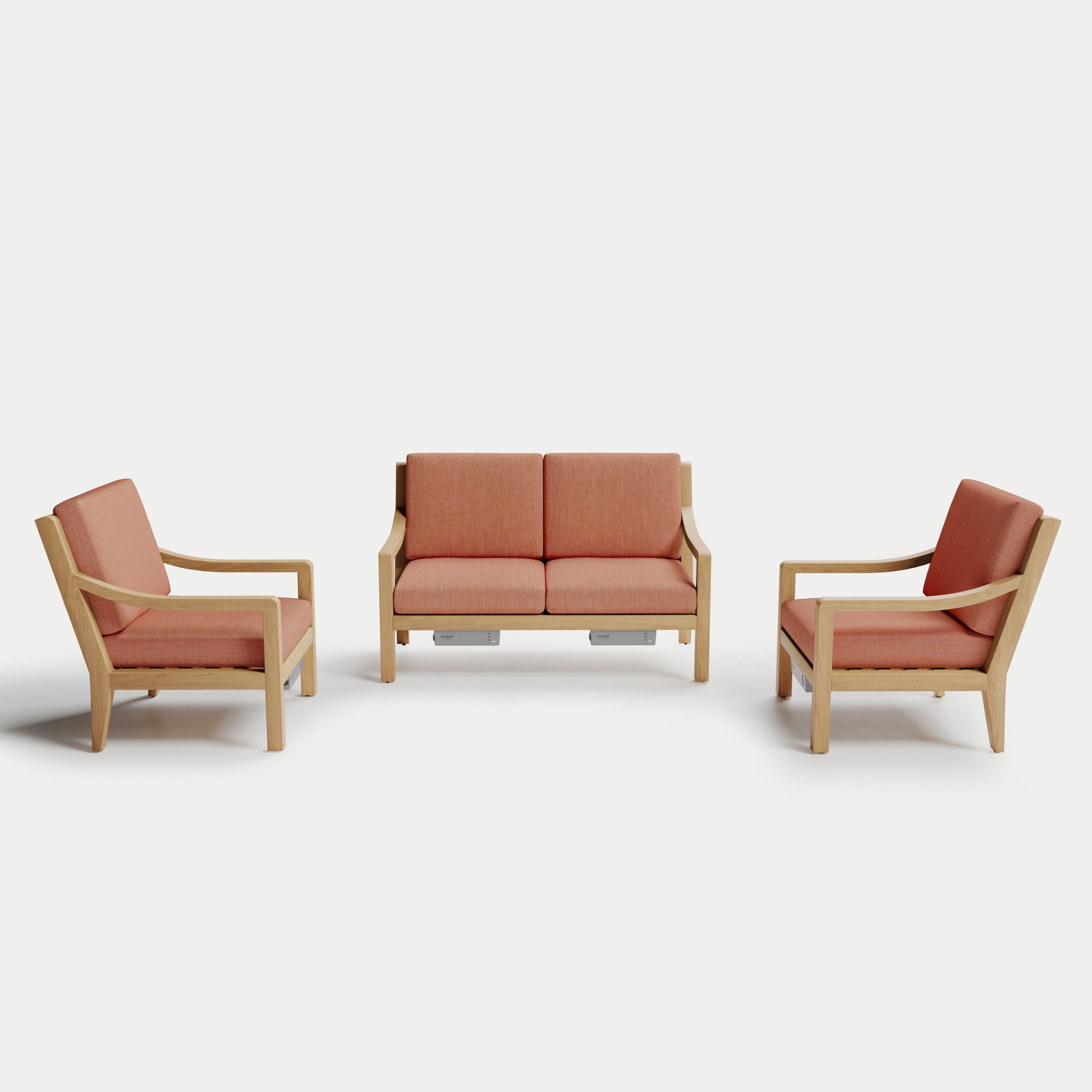 Heated Outdoor Teak Loveseat Set