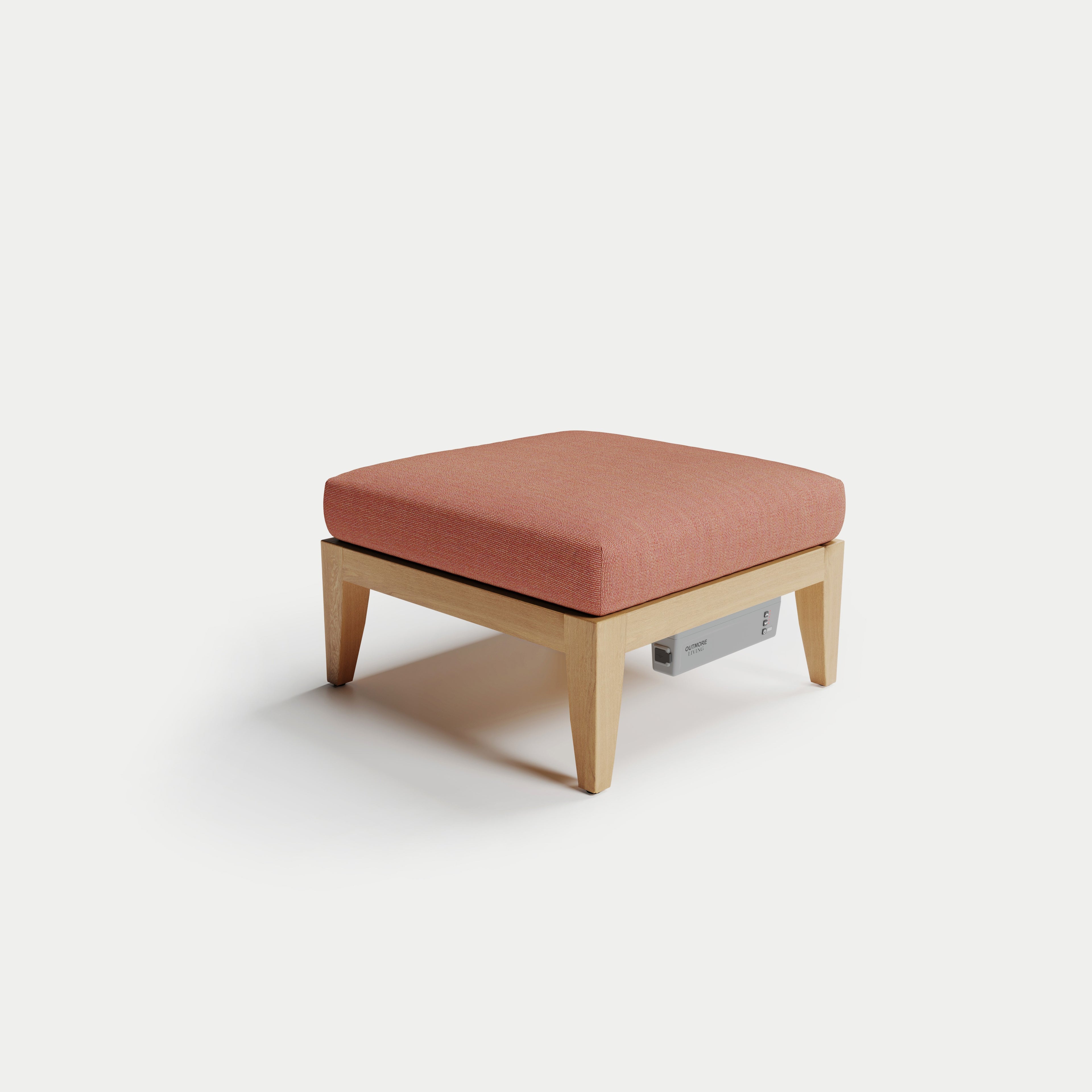 Heated Outdoor Teak Ottoman