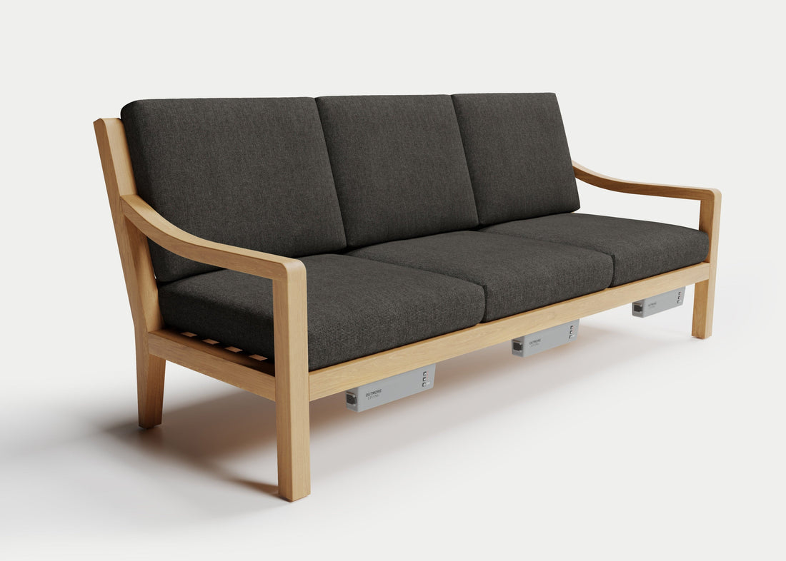 Heated Outdoor Teak Sofa #fabric-color_carbon