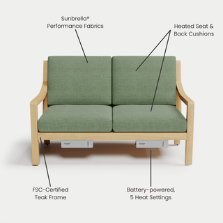 Heated Outdoor Teak Loveseat 