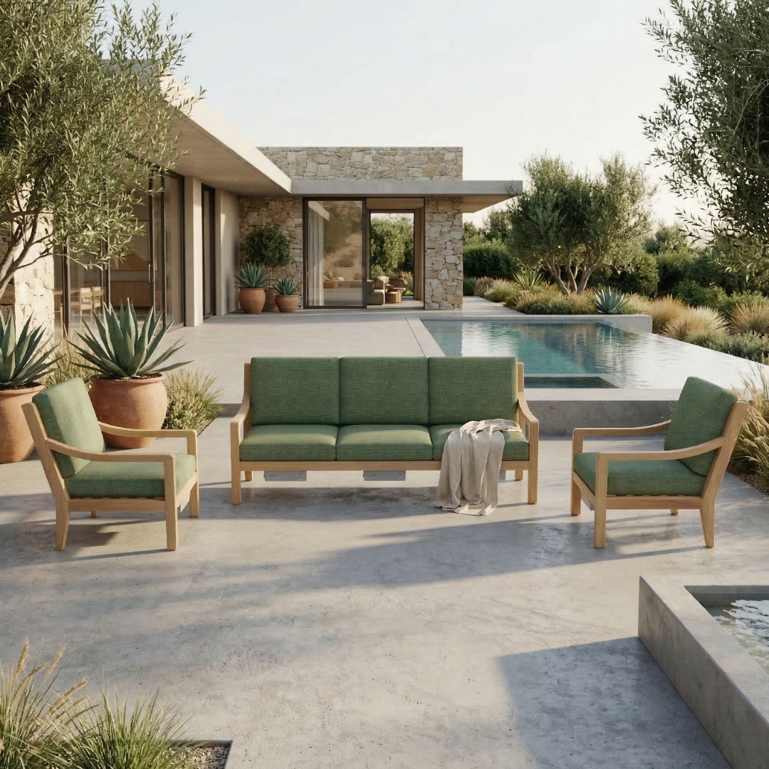 Heated Outdoor Teak Sofa Set 