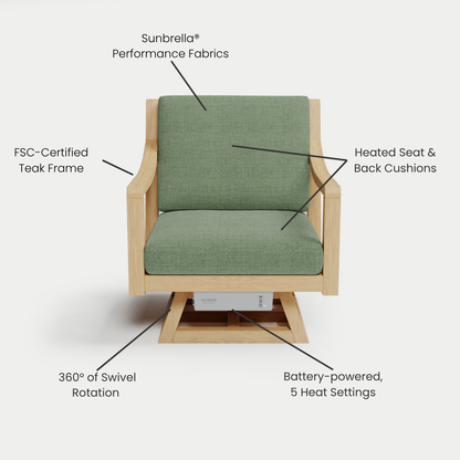 Heated Outdoor Teak Swivel Chair 