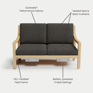 Heated Outdoor Teak Loveseat 