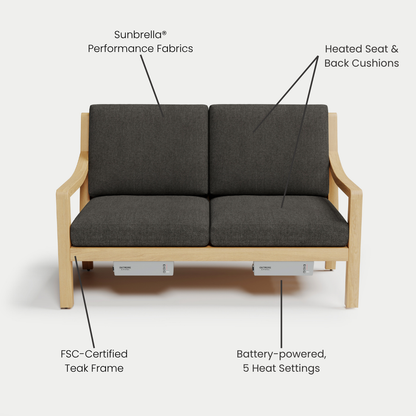 Heated Outdoor Teak Loveseat 