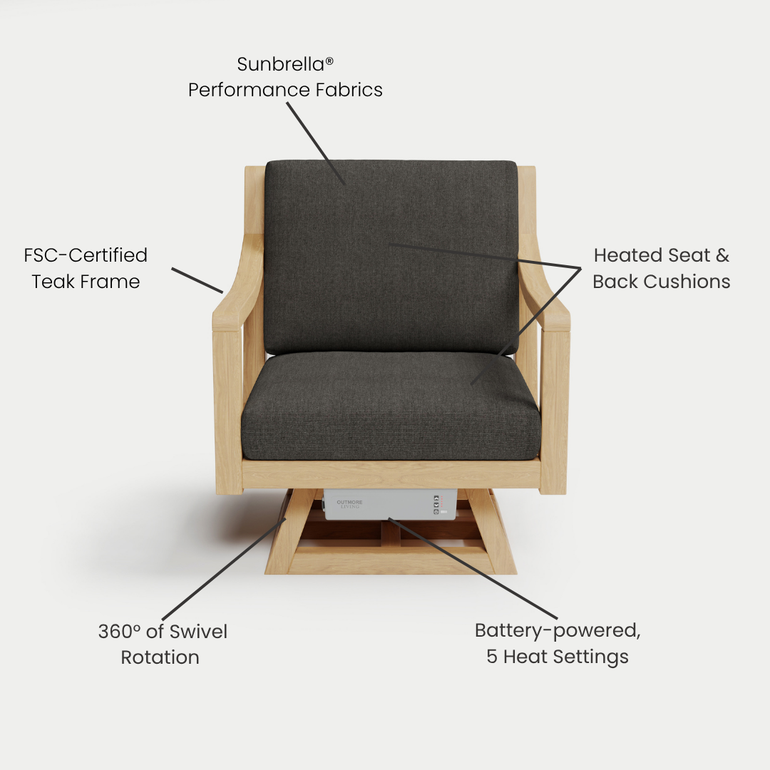 Heated Outdoor Teak Swivel Chair 