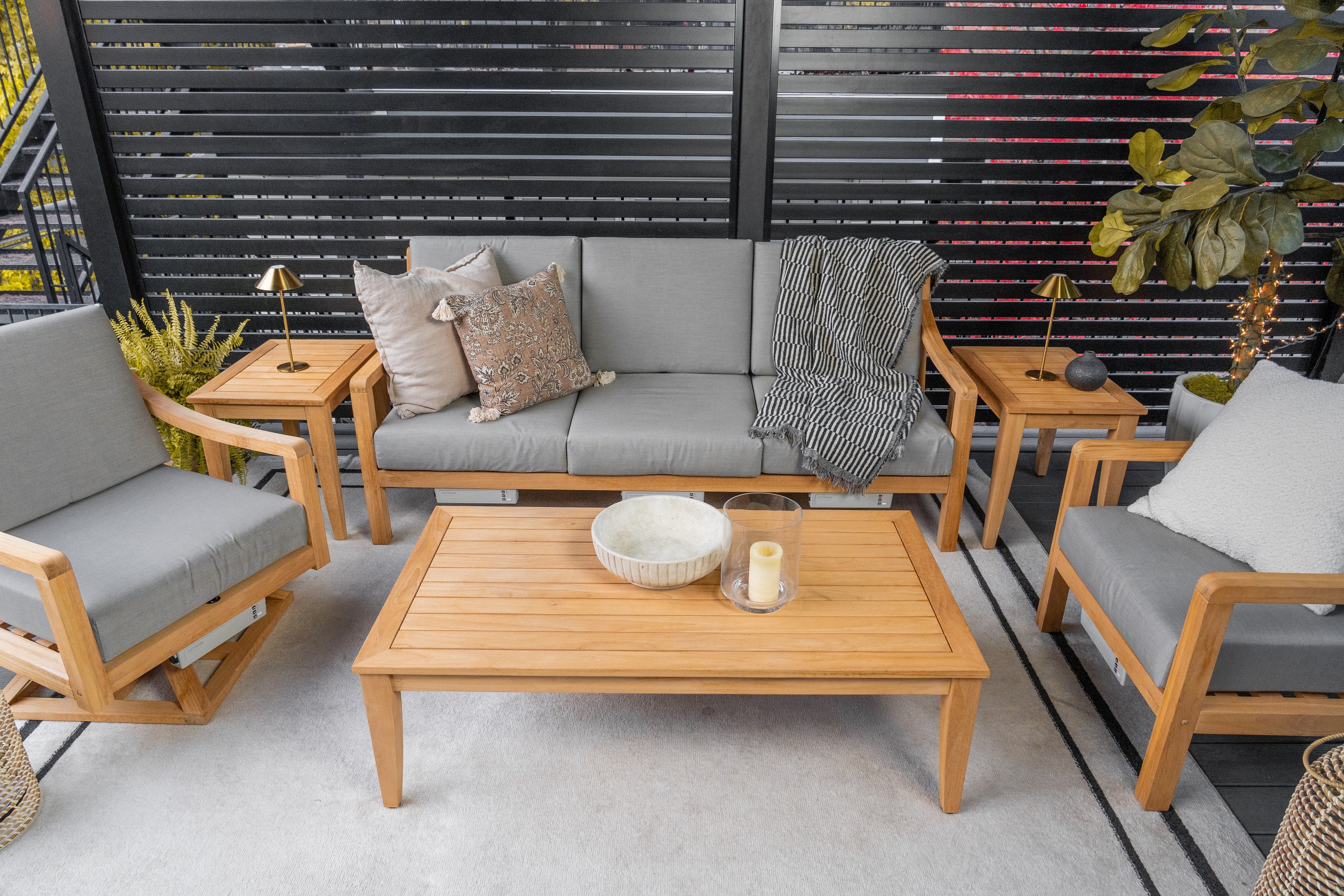 Heated Outdoor Teak Sofa + Swivel Set 