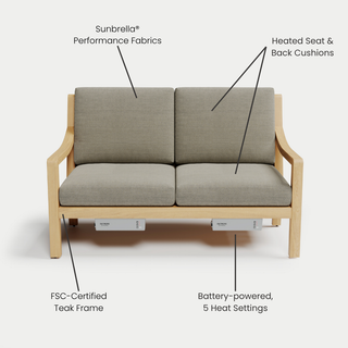 Heated Outdoor Teak Loveseat 
