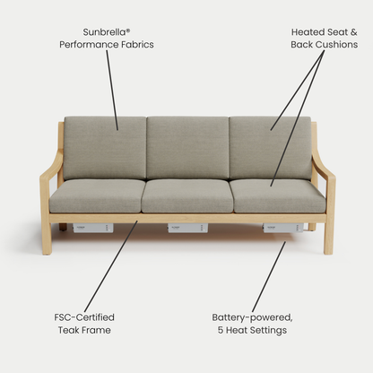 Heated Outdoor Teak Sofa 