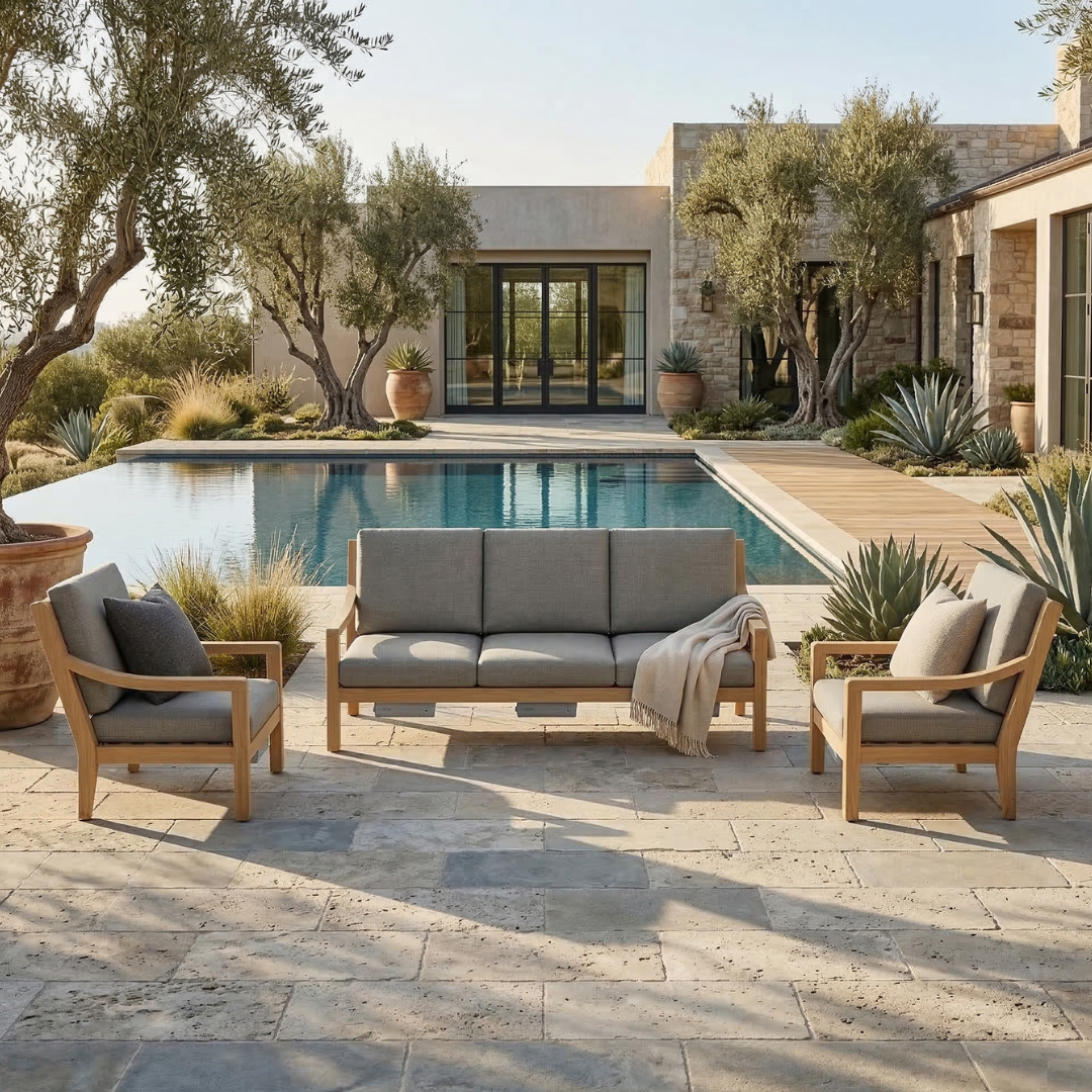 Heated Outdoor Teak Sofa Set 