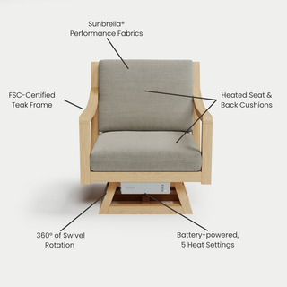 Heated Outdoor Teak Swivel Chair 