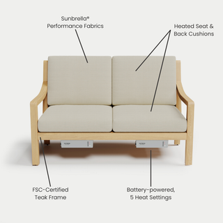 Heated Outdoor Teak Loveseat 
