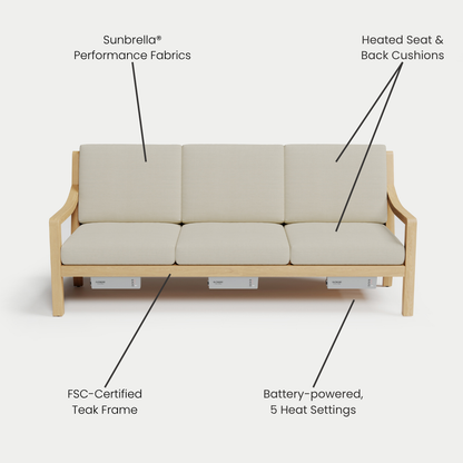 Heated Outdoor Teak Sofa 