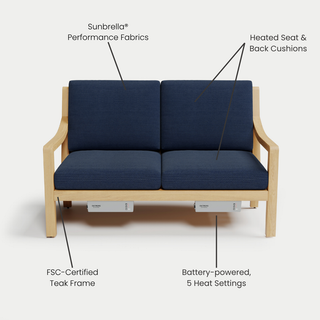 Heated Outdoor Teak Loveseat 