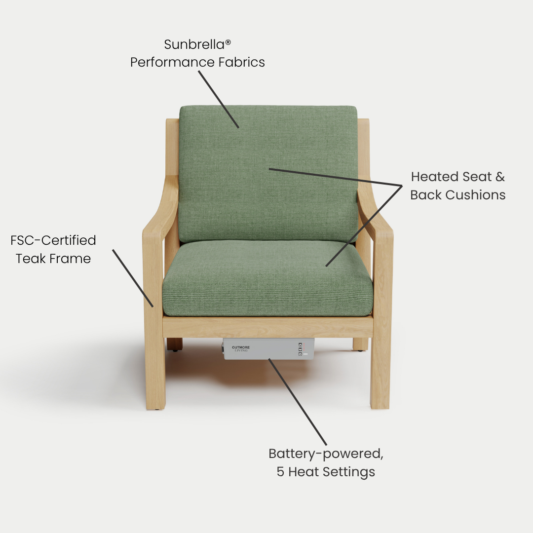 Heated Outdoor Teak Lounge Chair 