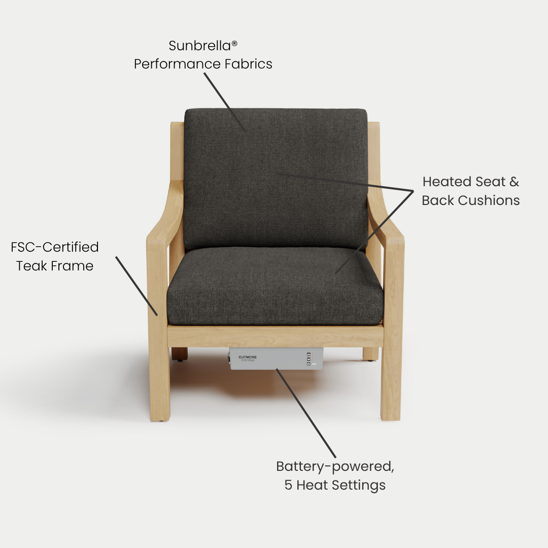 Heated Outdoor Teak Lounge Chair 