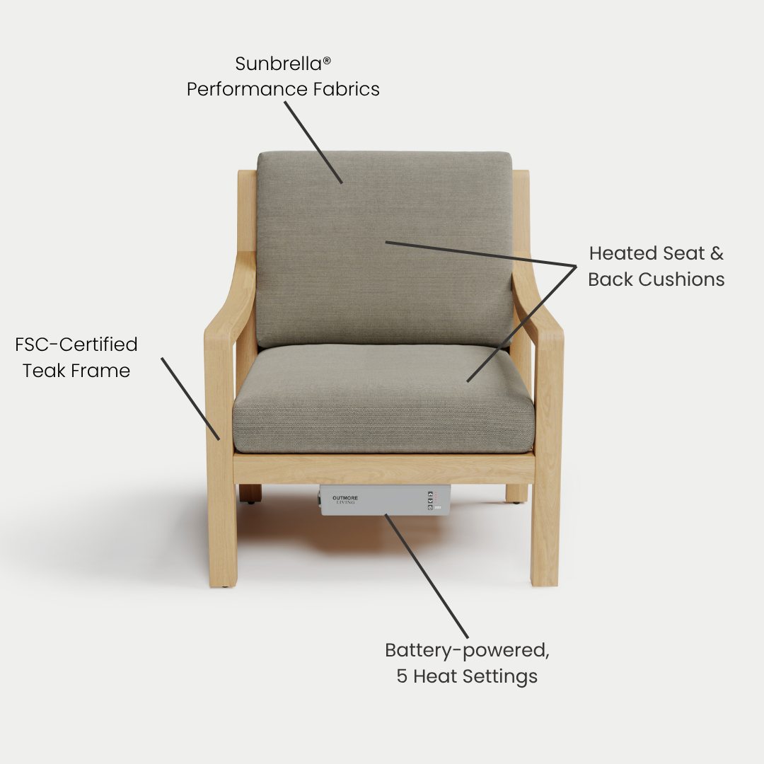Heated Outdoor Teak Lounge Chair 