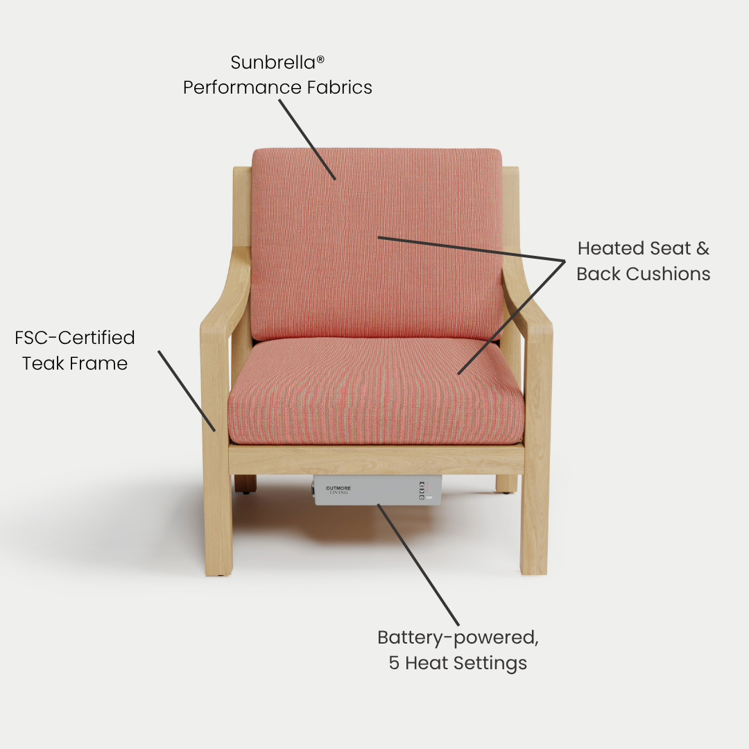 Heated Outdoor Teak Lounge Chair 
