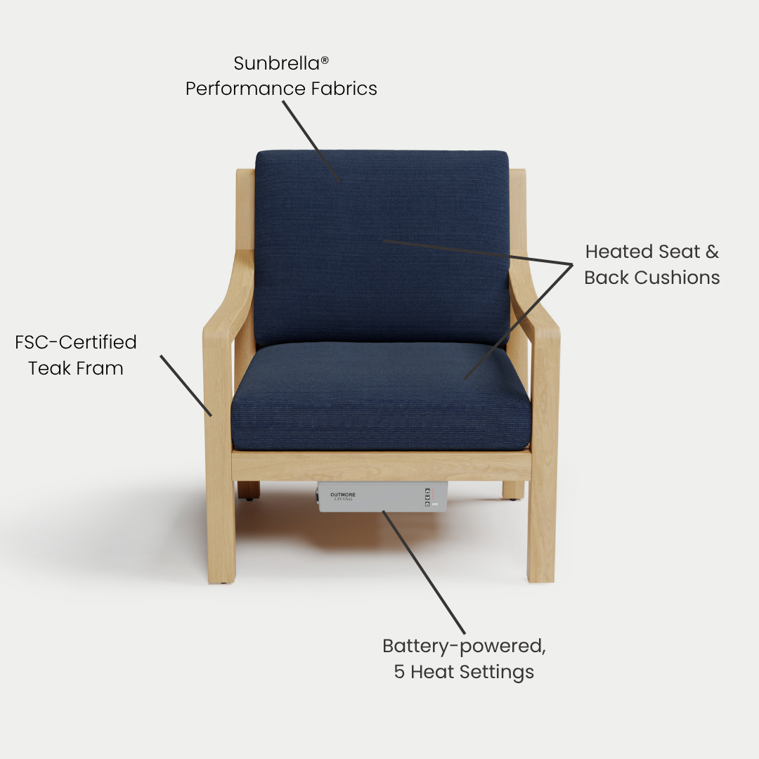Heated Outdoor Teak Lounge Chair 