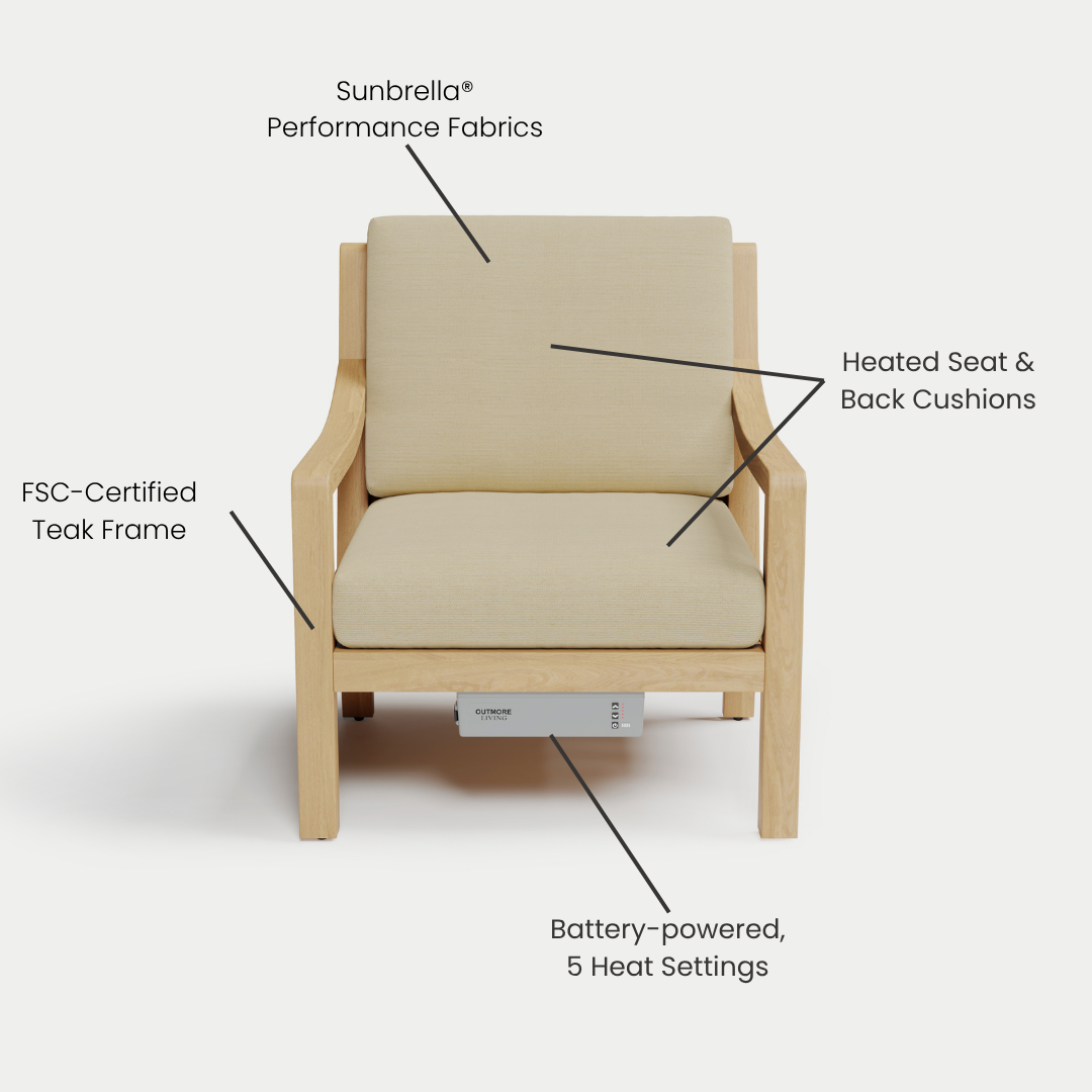 Heated Outdoor Teak Lounge Chair 