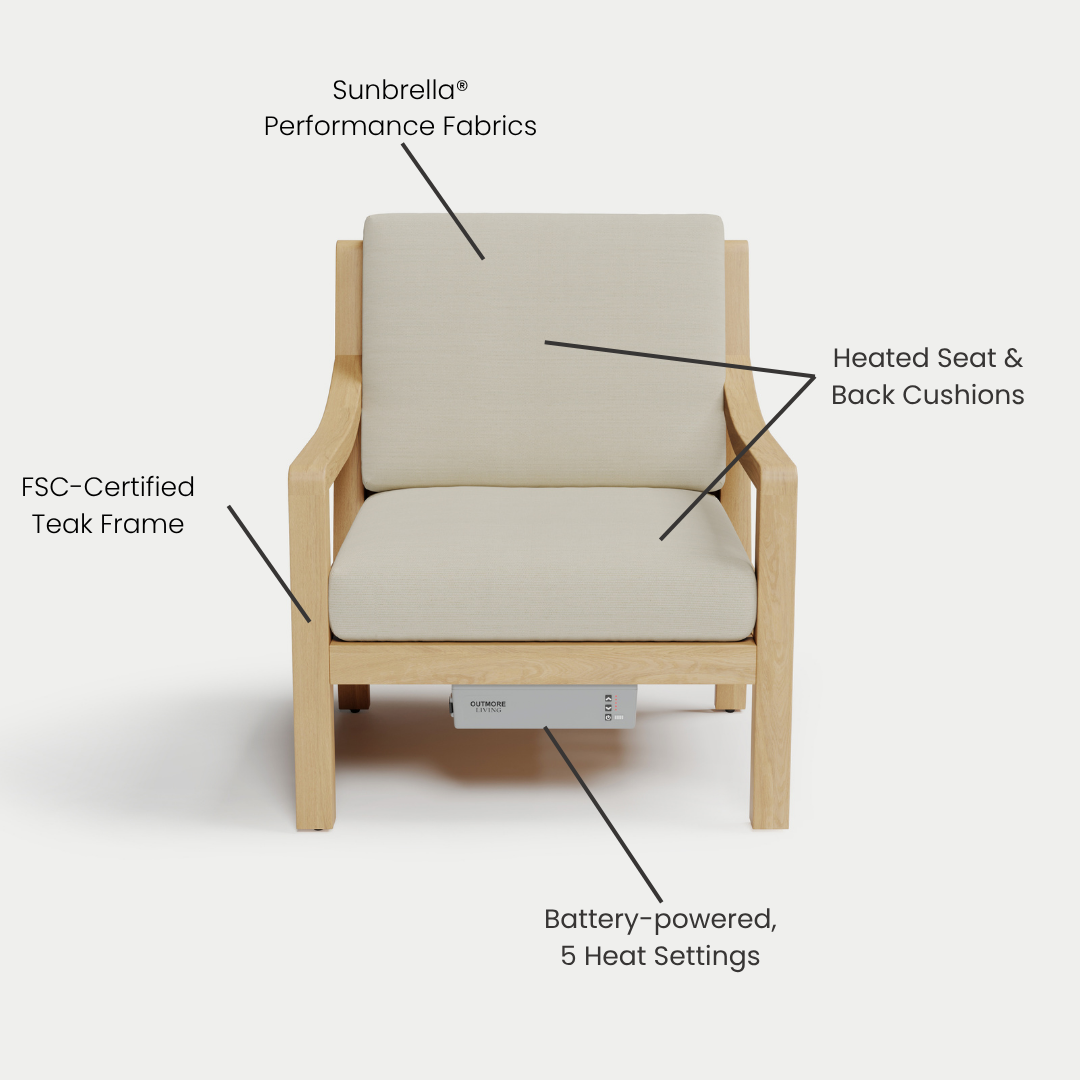 Heated Outdoor Teak Lounge Chair 